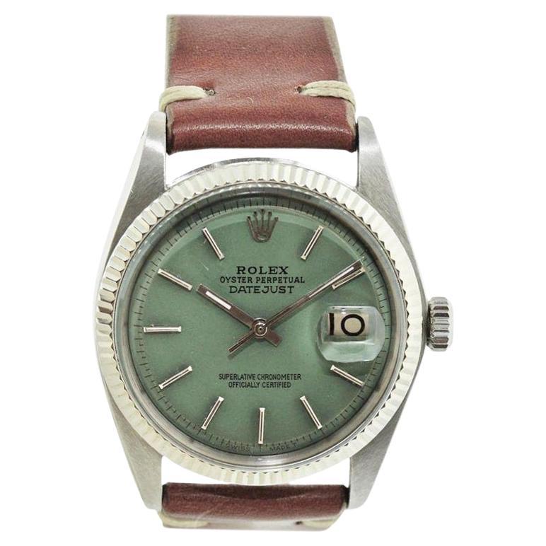 Rolex Stainless Steel Datejust with Custom Contemporary Green Dial 1960s For Sale