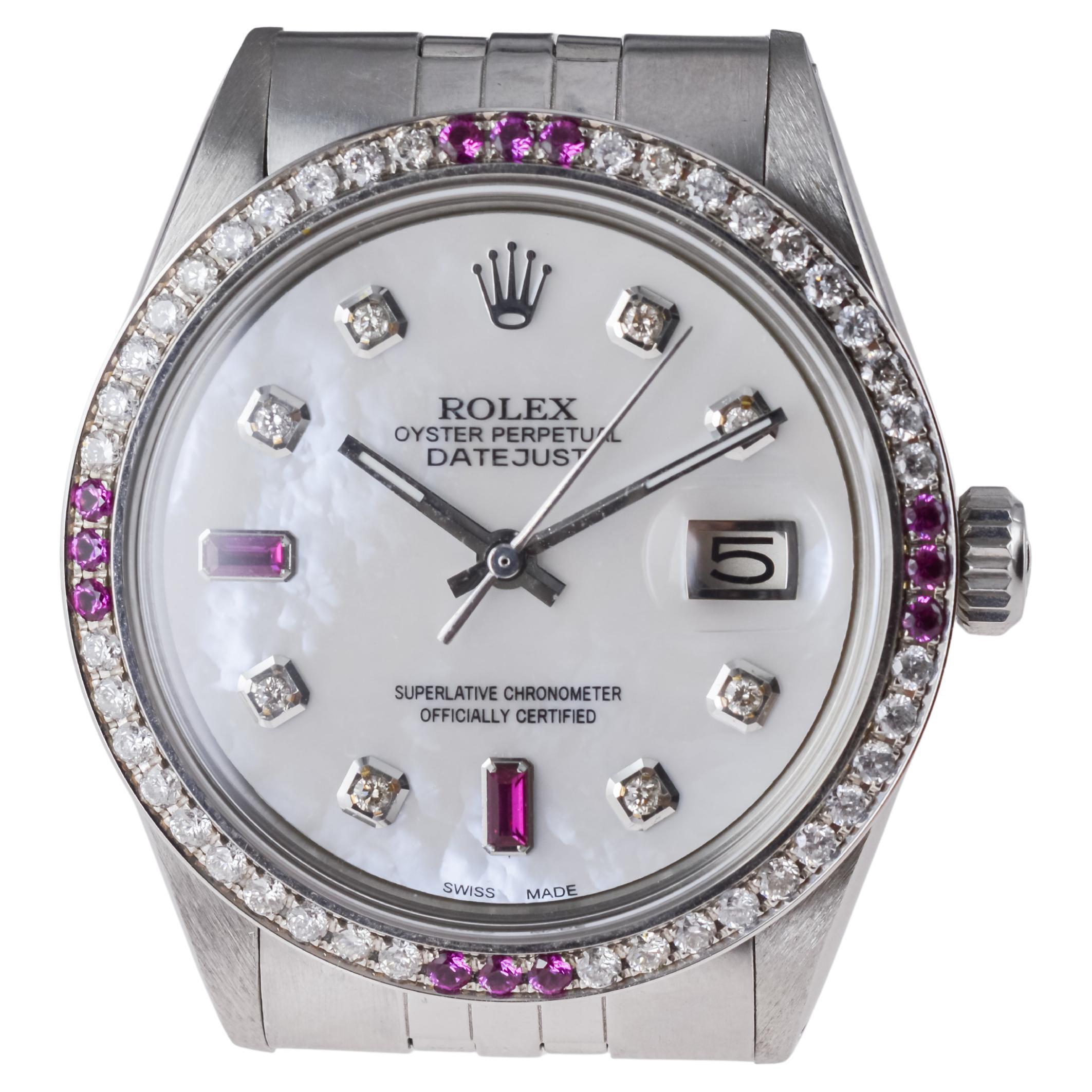 Rolex Stainless Steel Datejust with Custom Dial and Bezel circa, 1970's For Sale 5