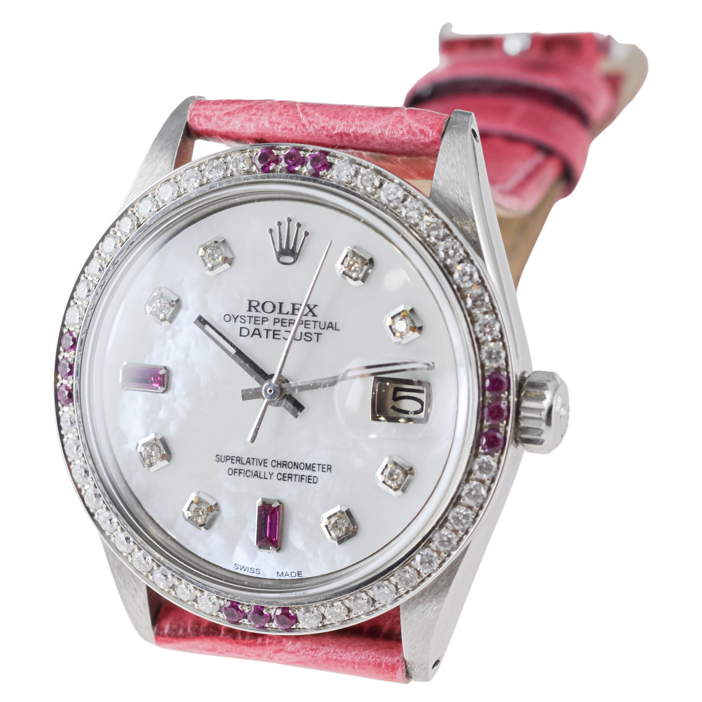 Rolex Stainless Steel Datejust with Custom Dial and Bezel circa, 1970's For Sale 7