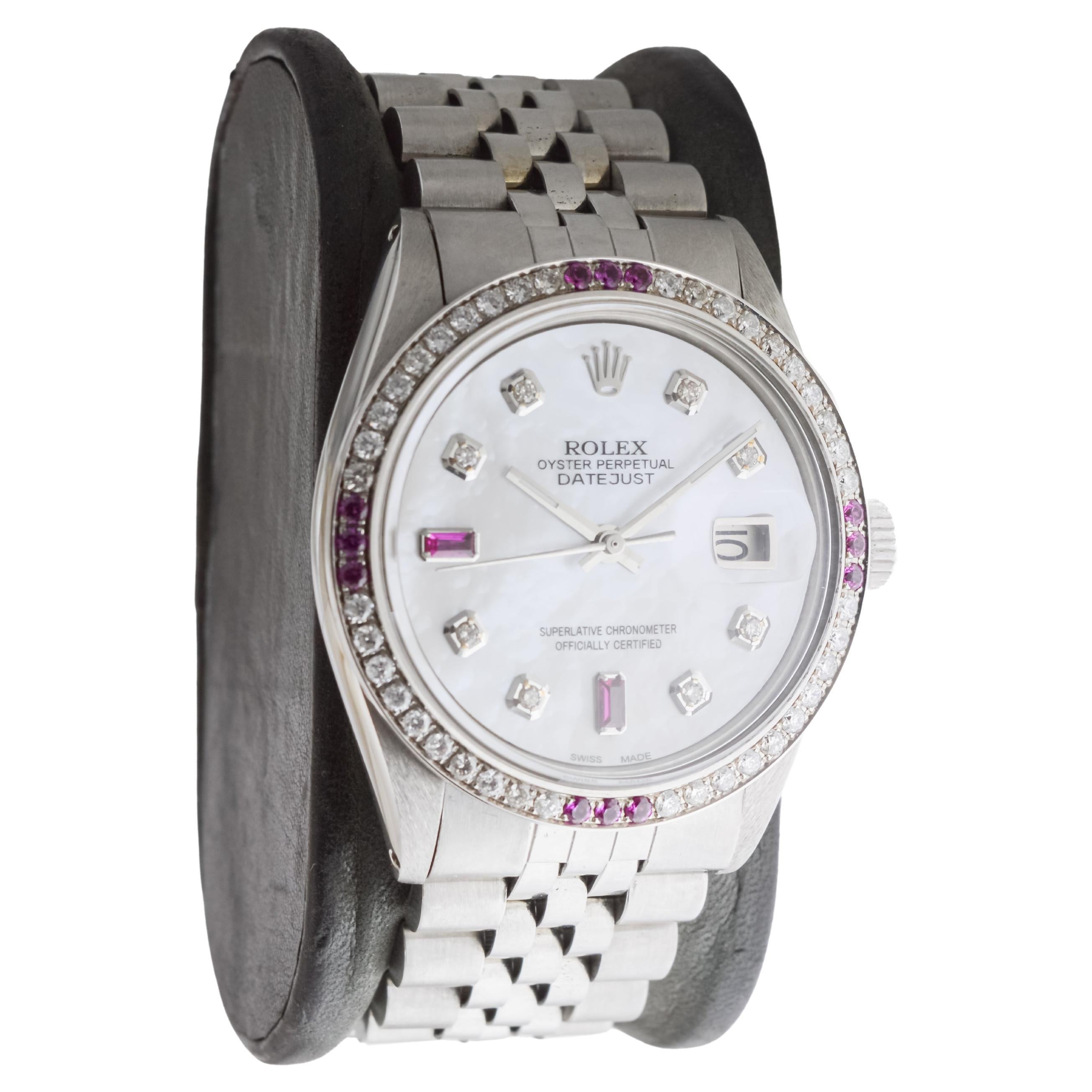 Modern Rolex Stainless Steel Datejust with Custom Dial and Bezel circa, 1970's For Sale