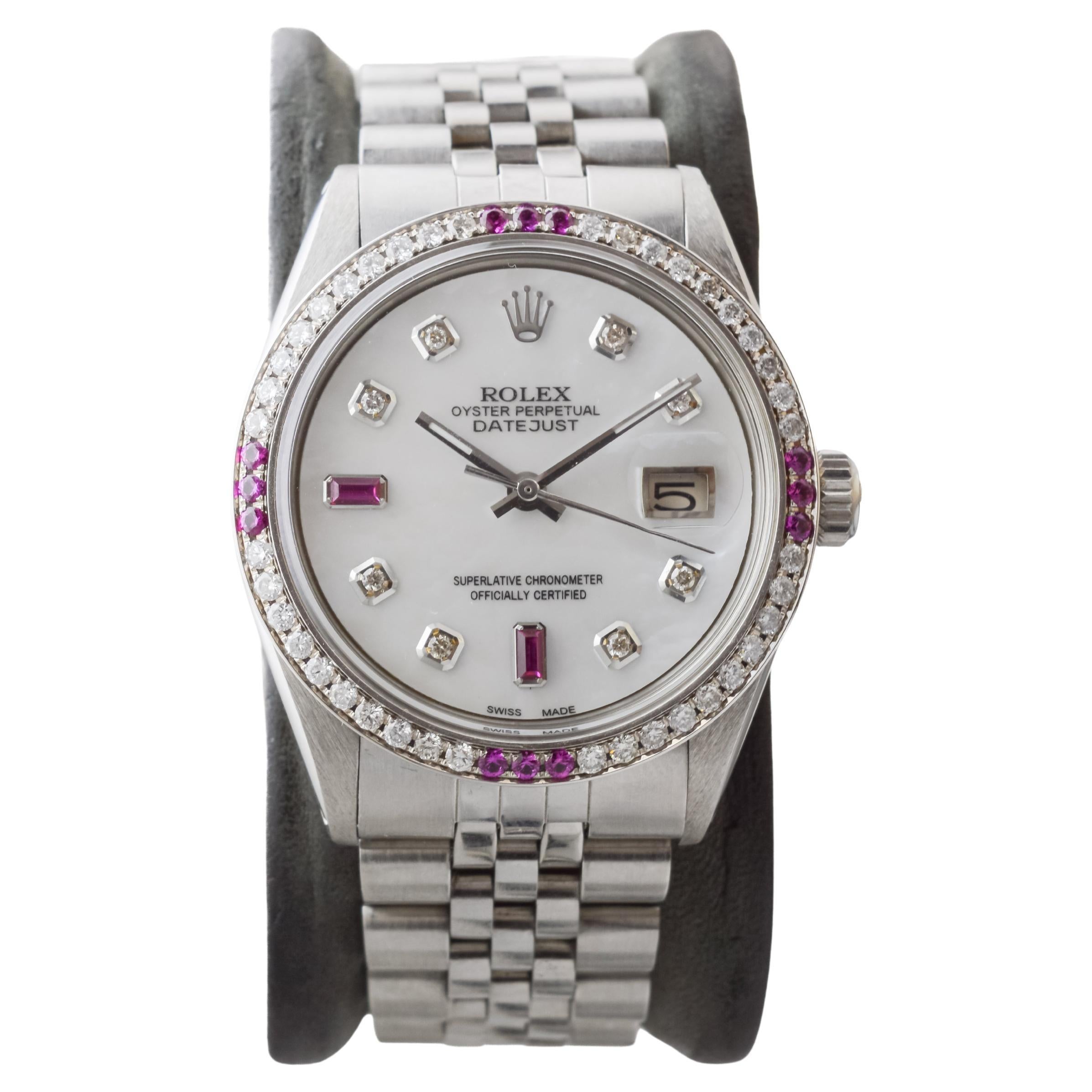 Rolex Stainless Steel Datejust with Custom Dial and Bezel circa, 1970's In Excellent Condition For Sale In Long Beach, CA