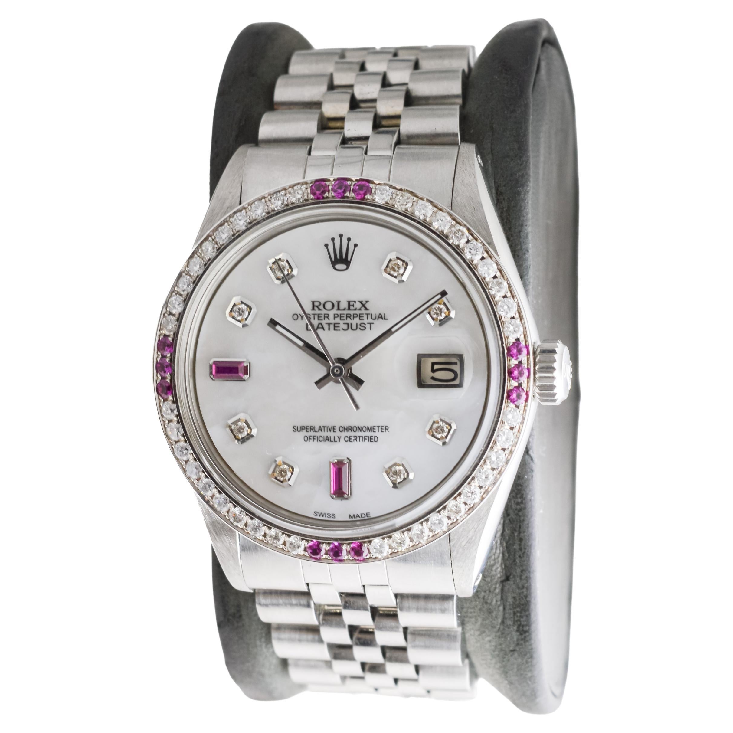 Rolex Stainless Steel Datejust with Custom Dial and Bezel circa, 1970's For Sale 1