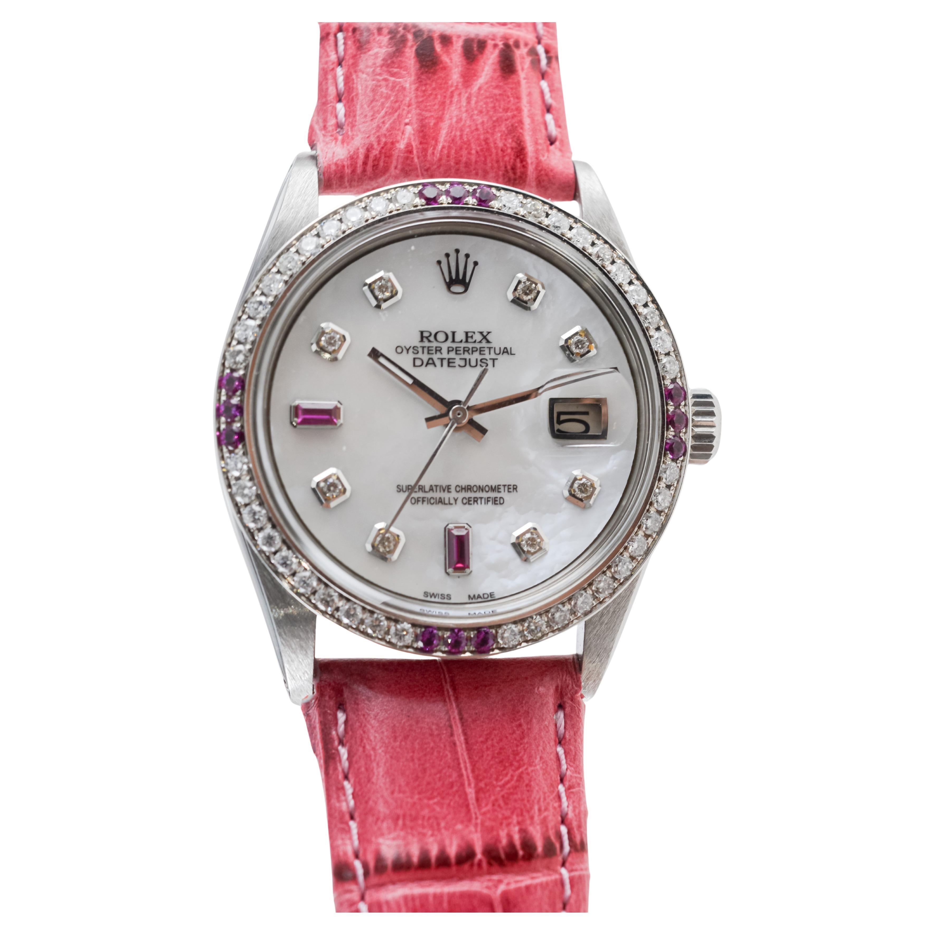 Rolex Stainless Steel Datejust with Custom Dial and Bezel circa, 1970's For Sale 4