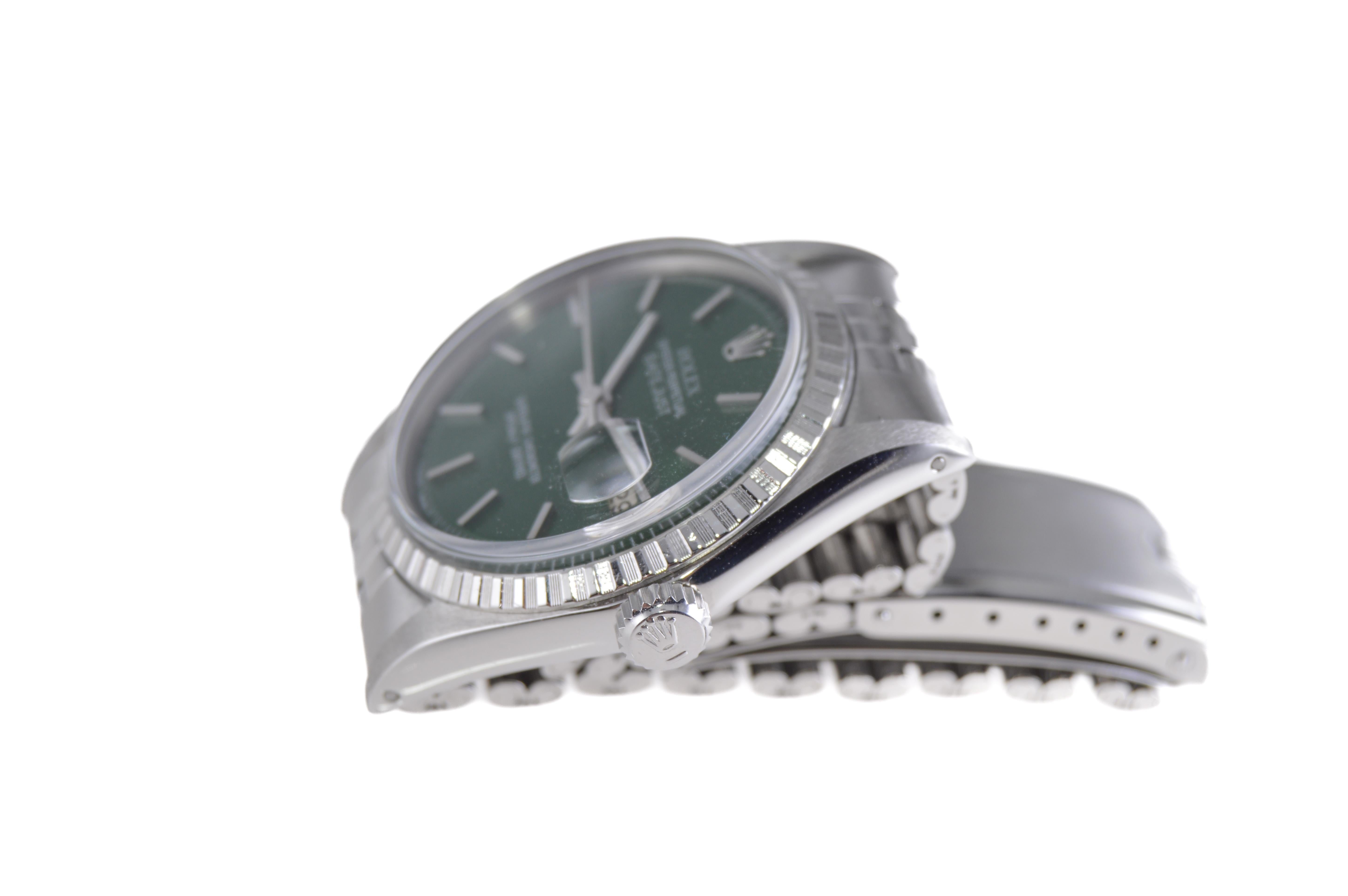 Rolex Stainless Steel Datejust with Custom Finished Green Dial, 1960s For Sale 1