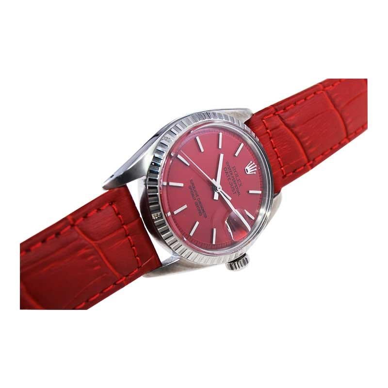 Rolex Stainless Steel Datejust with Custom Finished Red Dial from 1960's For Sale 3