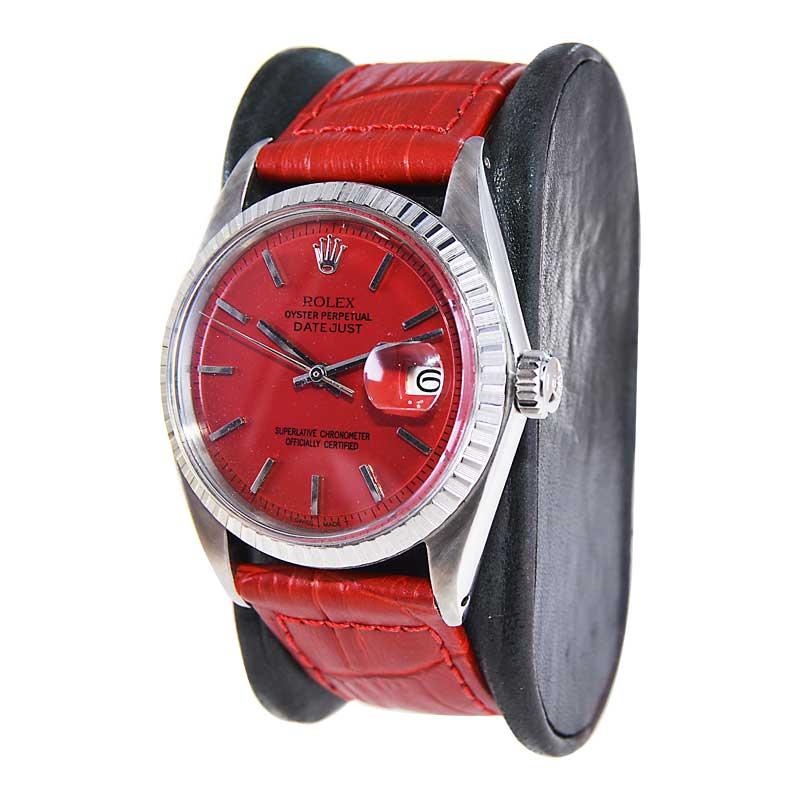 Modern Rolex Stainless Steel Datejust with Custom Finished Red Dial from 1960's For Sale