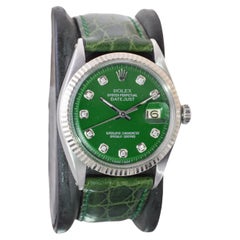 Rolex Stainless Steel Datejust with Custom Green Dial and Diamond Markers 1960's