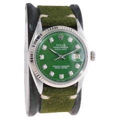 Rolex Stainless Steel Datejust with Custom Green Dial and Diamond Markers 1960's
