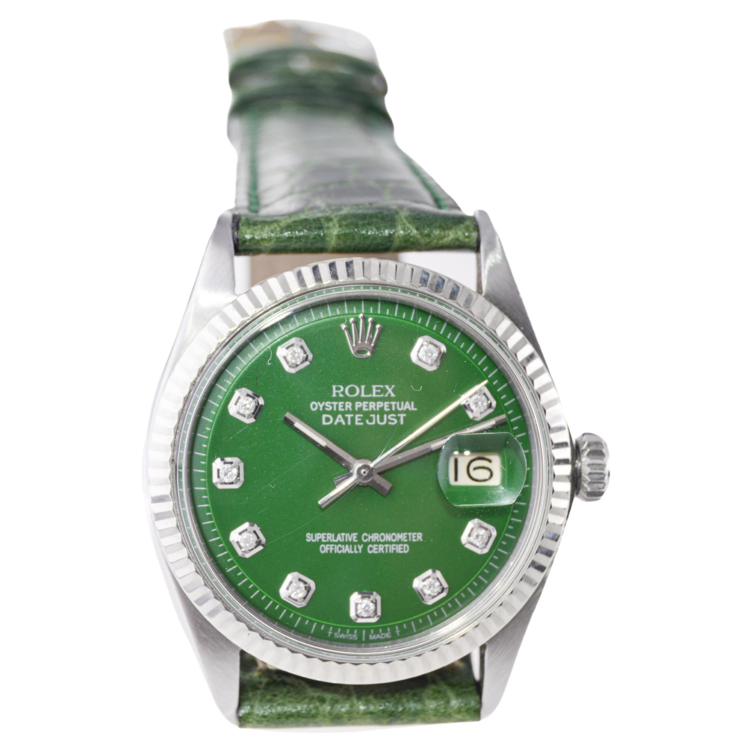 Rolex Stainless Steel Datejust with Custom Green Dial and Diamond Markers 1960's For Sale 1