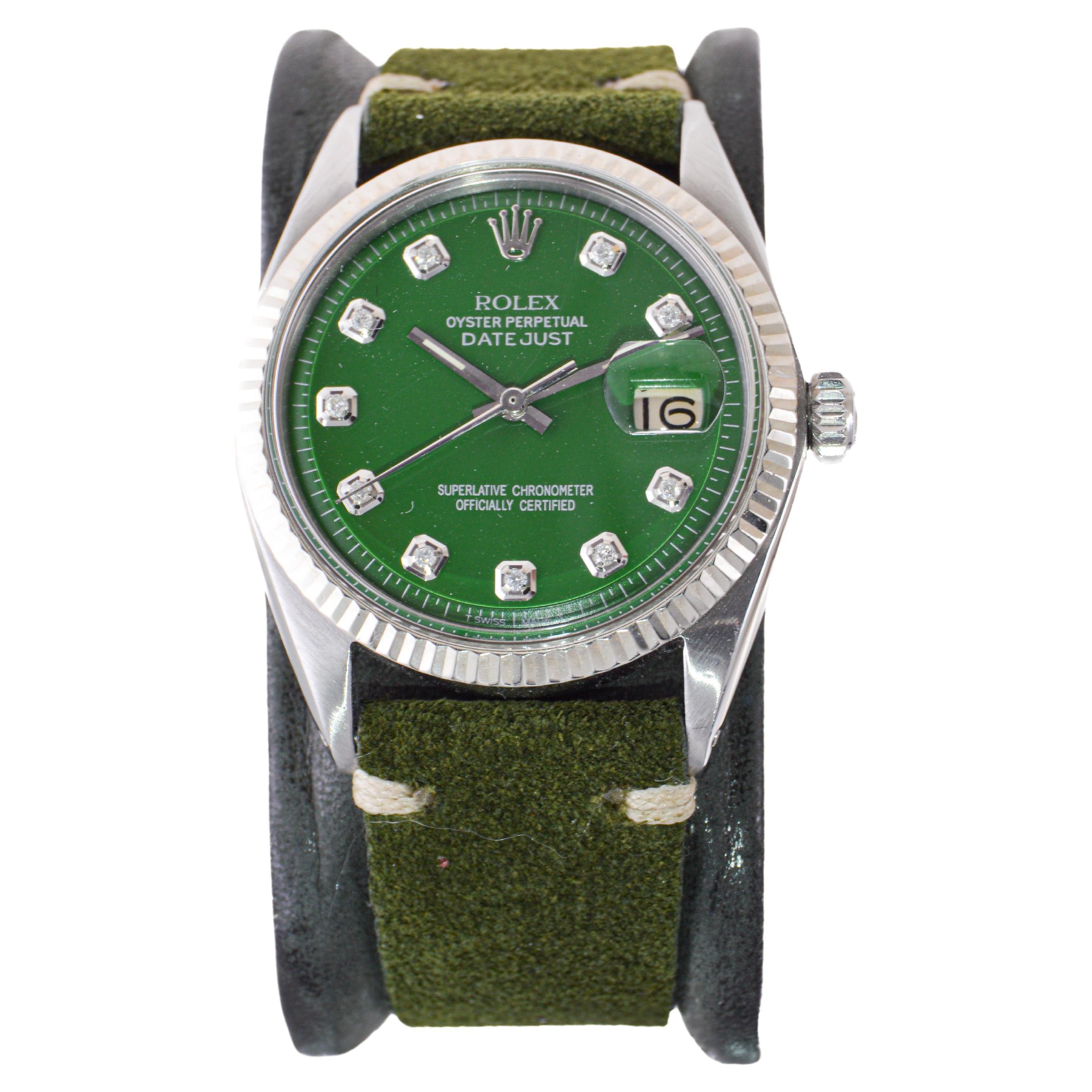 Rolex Stainless Steel Datejust with Custom Green Dial and Diamond Markers 1960's