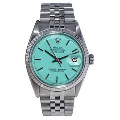 Rolex Datejust en acier inoxydable avec cadran bleu sur mesure circa 1970's