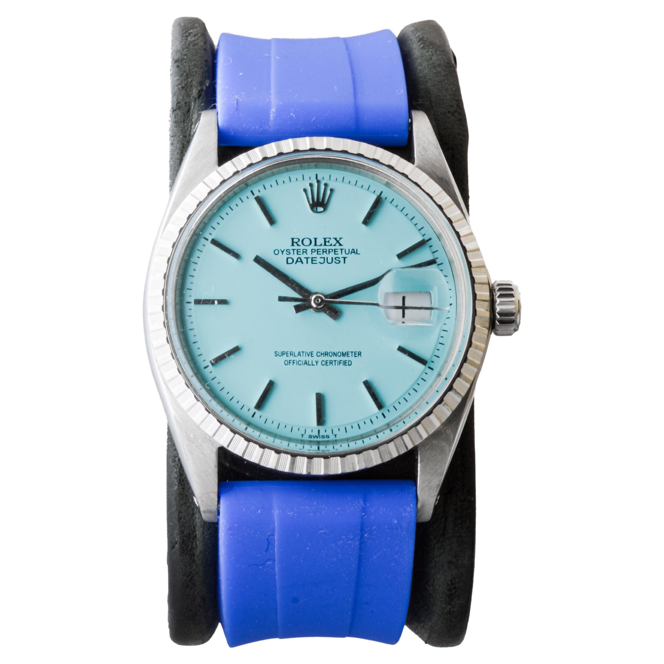 Rolex Stainless Steel Datejust with Custom Made Blue Dial circa, 1970's