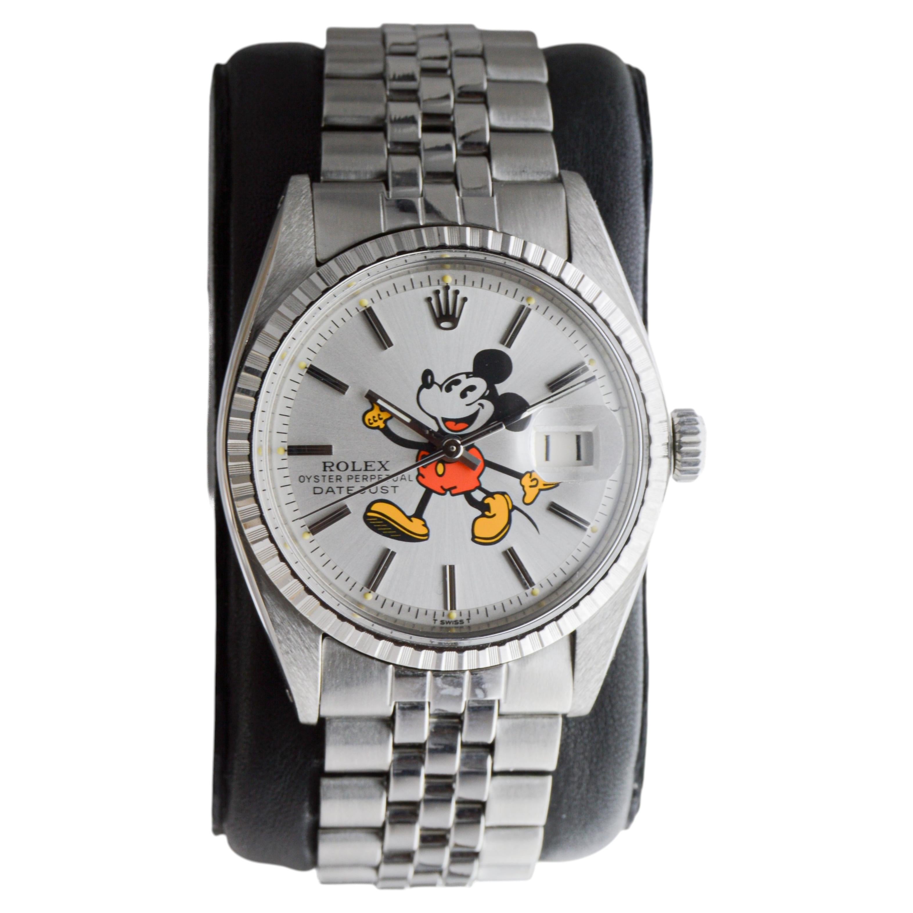 Rolex Edelstahl Datejust mit CUSTOM MADE "Mickey" Zifferblatt zirka 1960er Jahre