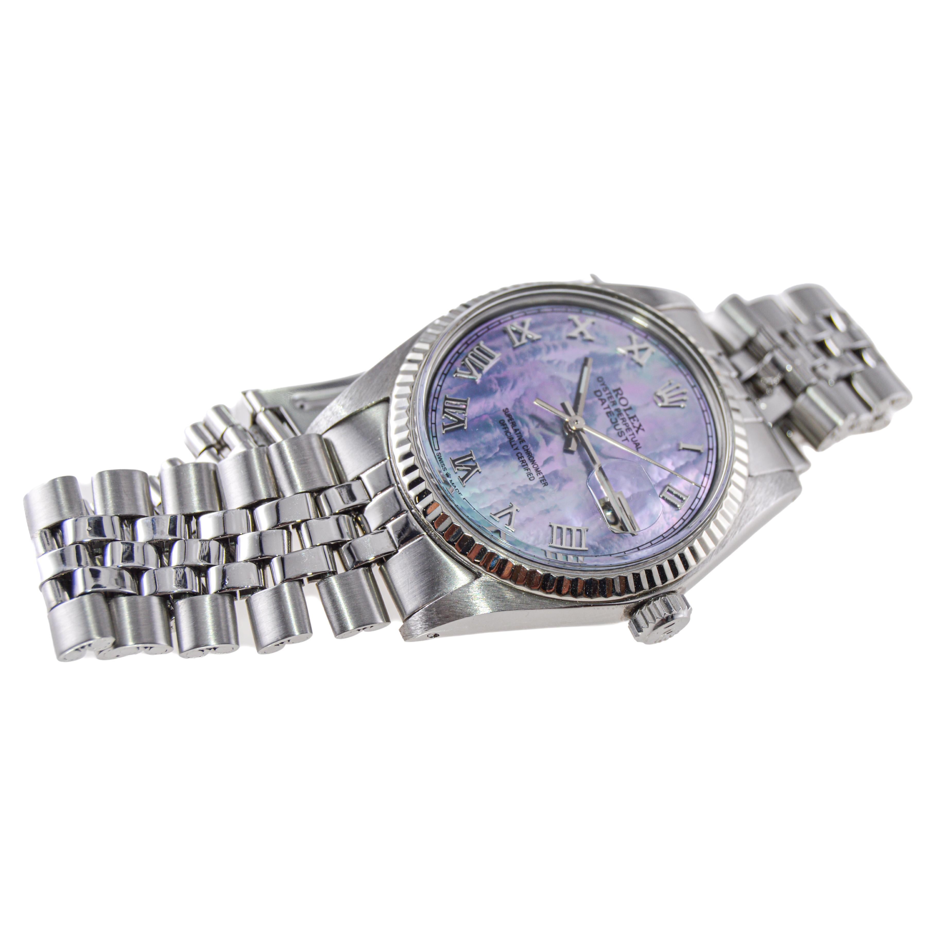 Rolex Stainless Steel Datejust with Custom Made Mother of Pearl Dial 1970's For Sale 4