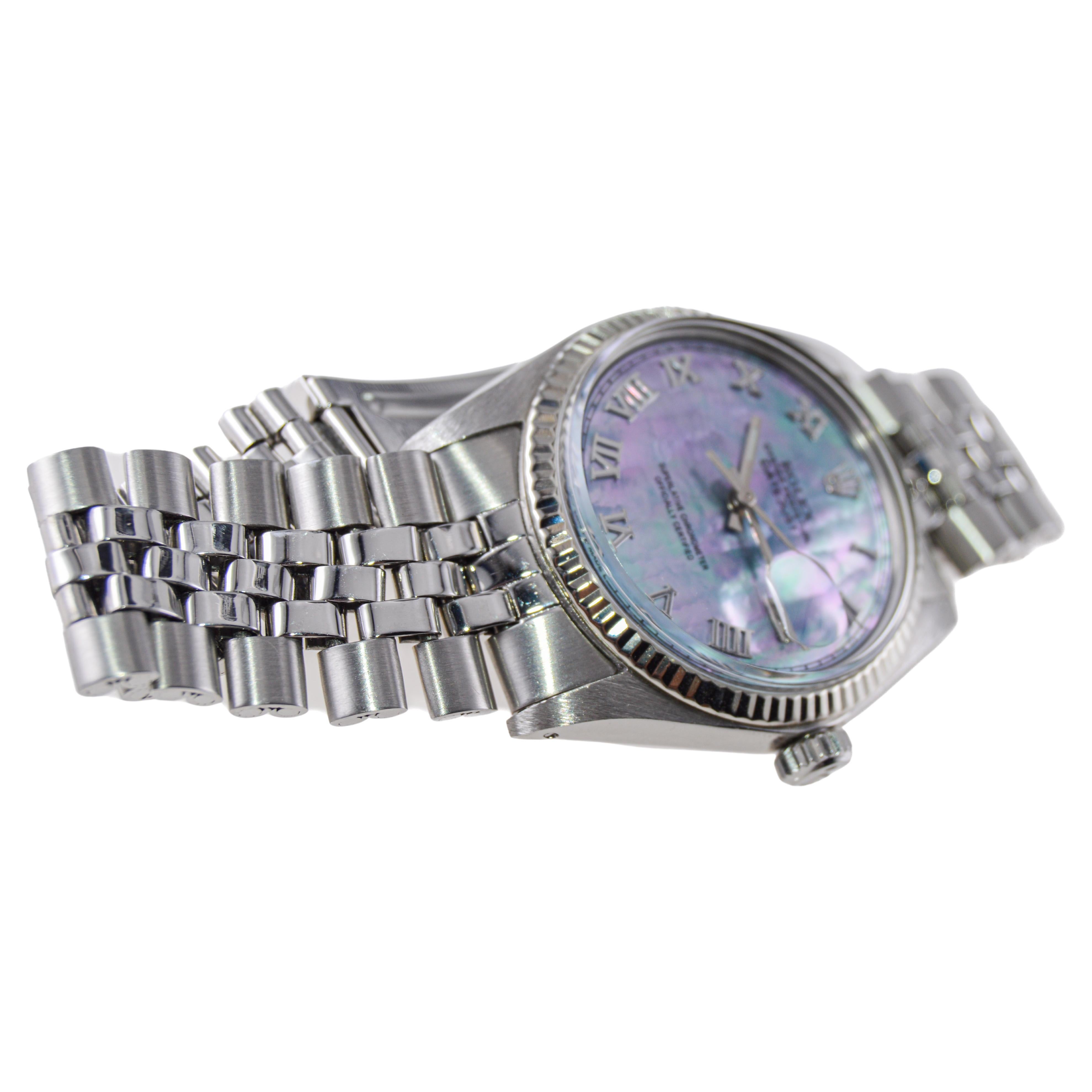 Rolex Stainless Steel Datejust with Custom Made Mother of Pearl Dial 1970's For Sale 6