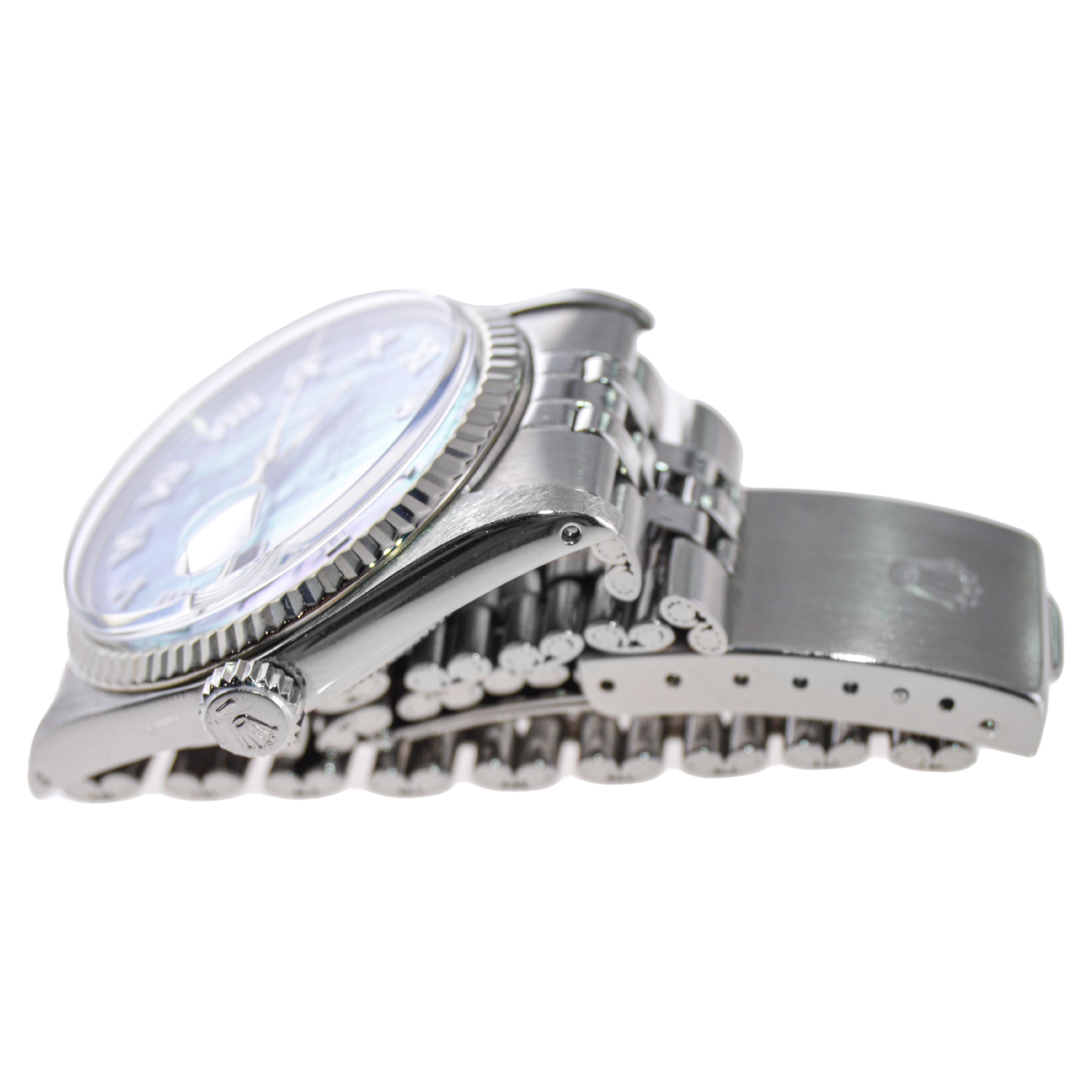 Rolex Stainless Steel Datejust with Custom Made Mother of Pearl Dial 1970's For Sale 7