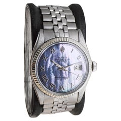 Rolex Edelstahl Datejust mit maßgefertigtem Perlmutt-Zifferblatt 1970er Jahre