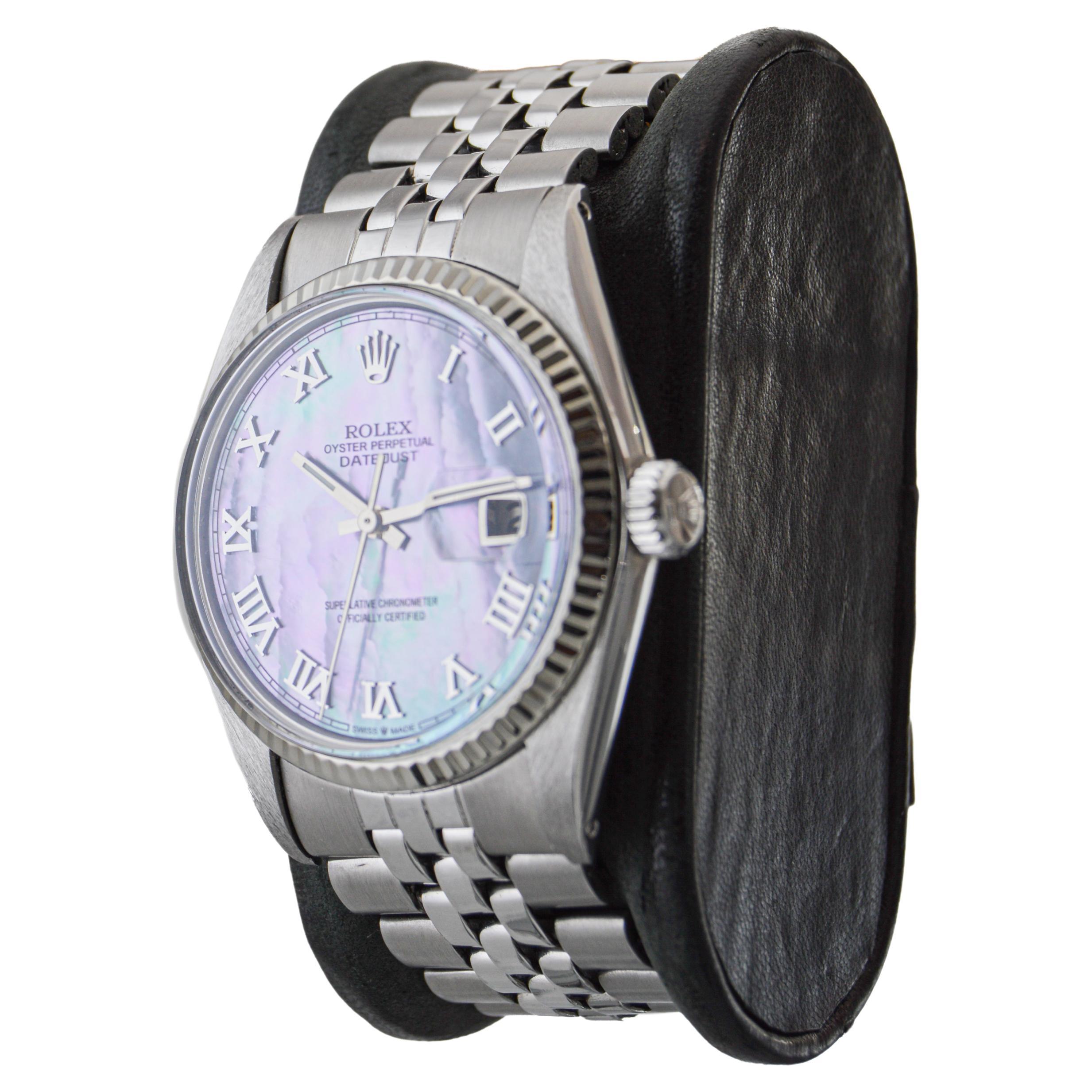 Rolex Stainless Steel Datejust with Custom Made Mother of Pearl Dial 1970's For Sale 1