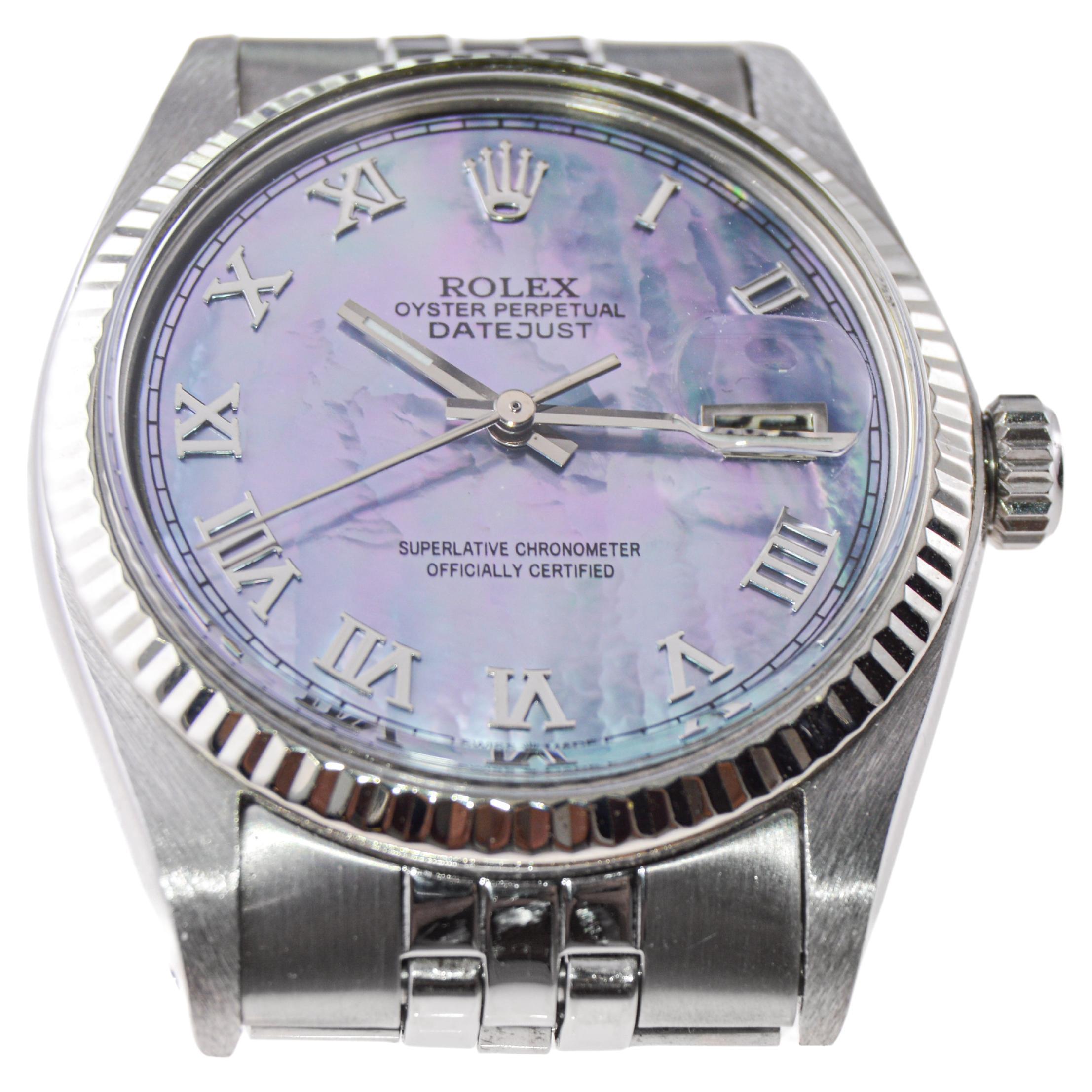 Rolex Stainless Steel Datejust with Custom Made Mother of Pearl Dial 1970's For Sale 1