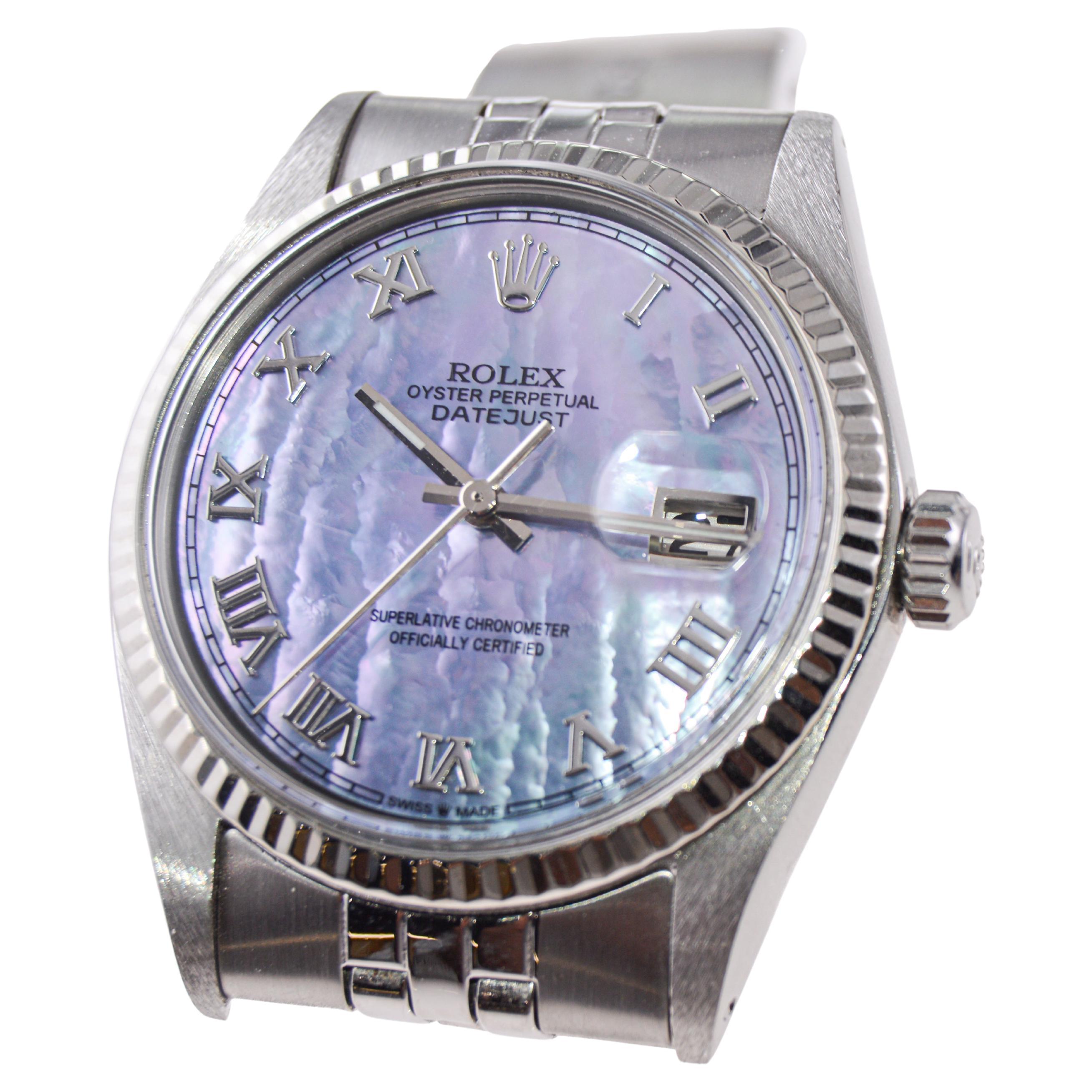 Rolex Stainless Steel Datejust with Custom Made Mother of Pearl Dial 1970's For Sale 2