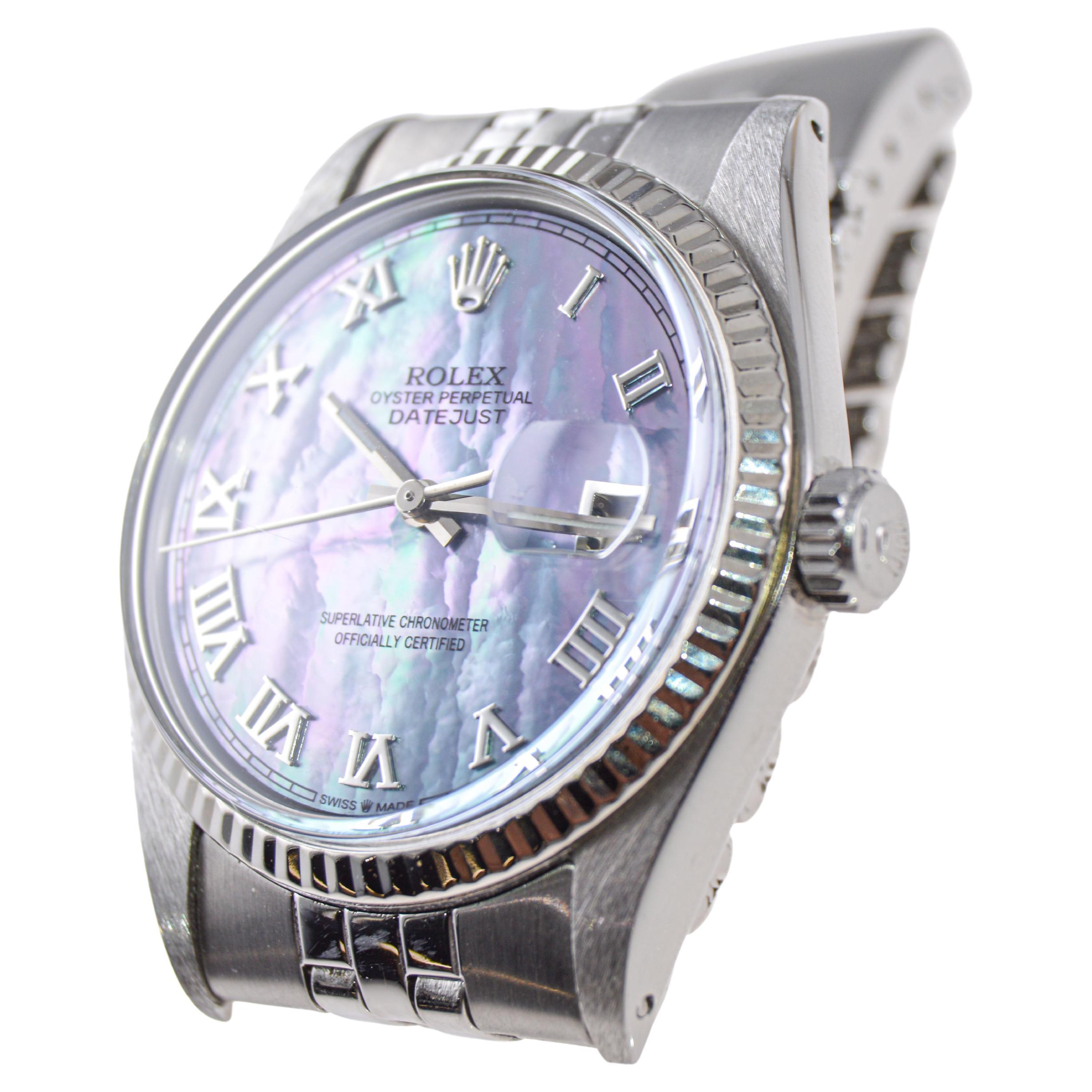 Rolex Stainless Steel Datejust with Custom Made Mother of Pearl Dial 1970's For Sale 4