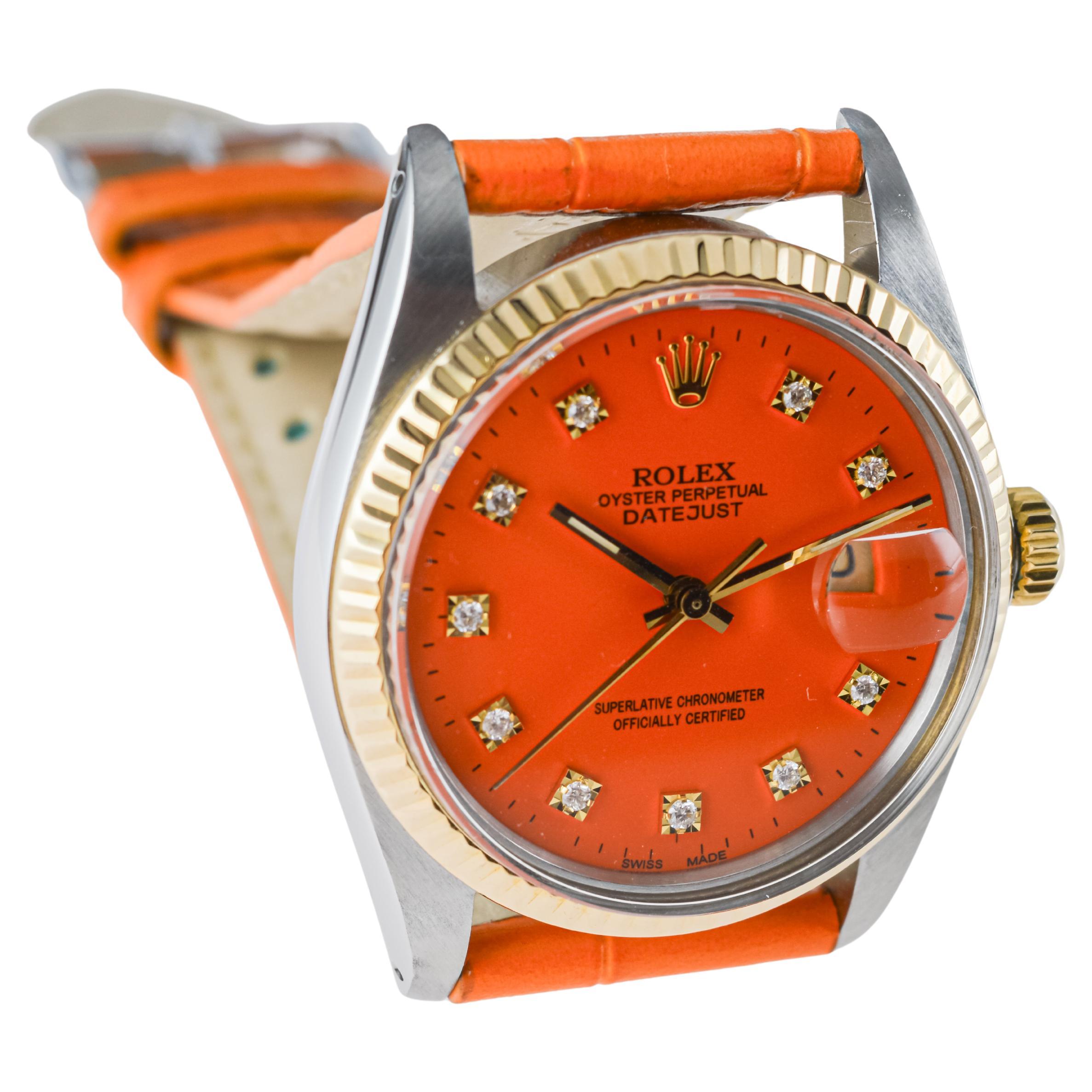 Rolex Stainless Steel Datejust with Custom Made Orange Dial circa, 1980's For Sale 6