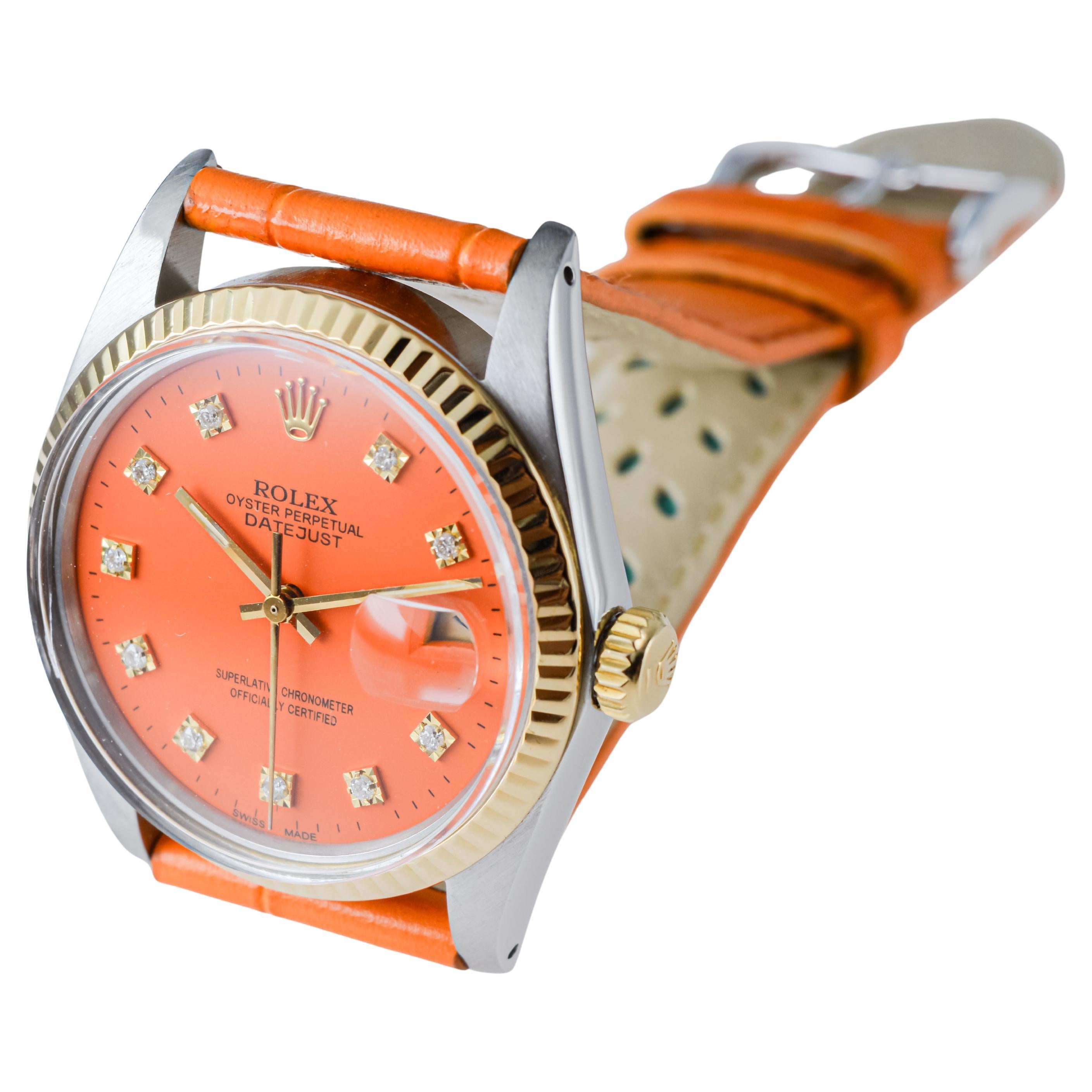 Rolex Stainless Steel Datejust with Custom Made Orange Dial circa, 1980's For Sale 8