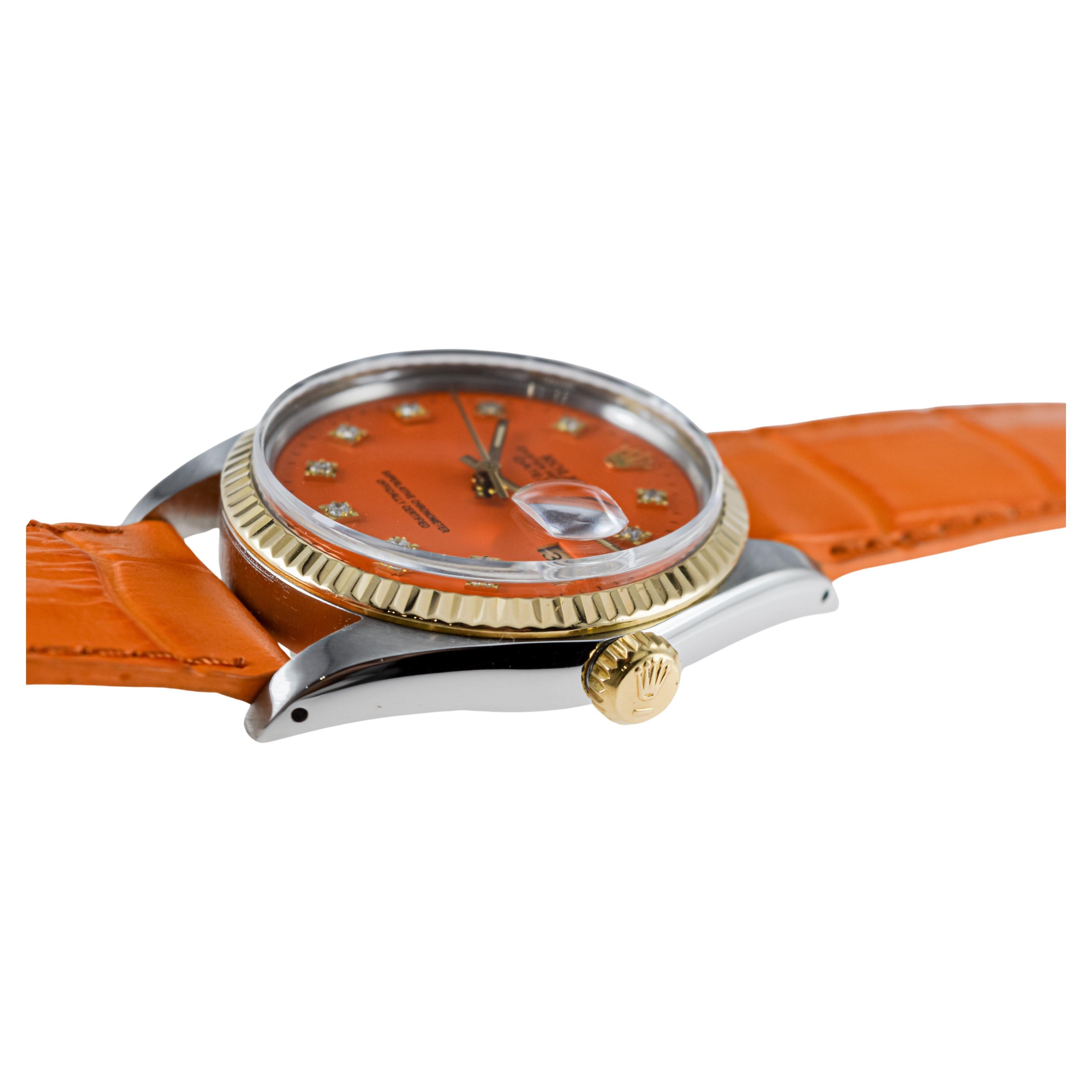 Rolex Stainless Steel Datejust with Custom Made Orange Dial circa, 1980's For Sale 10