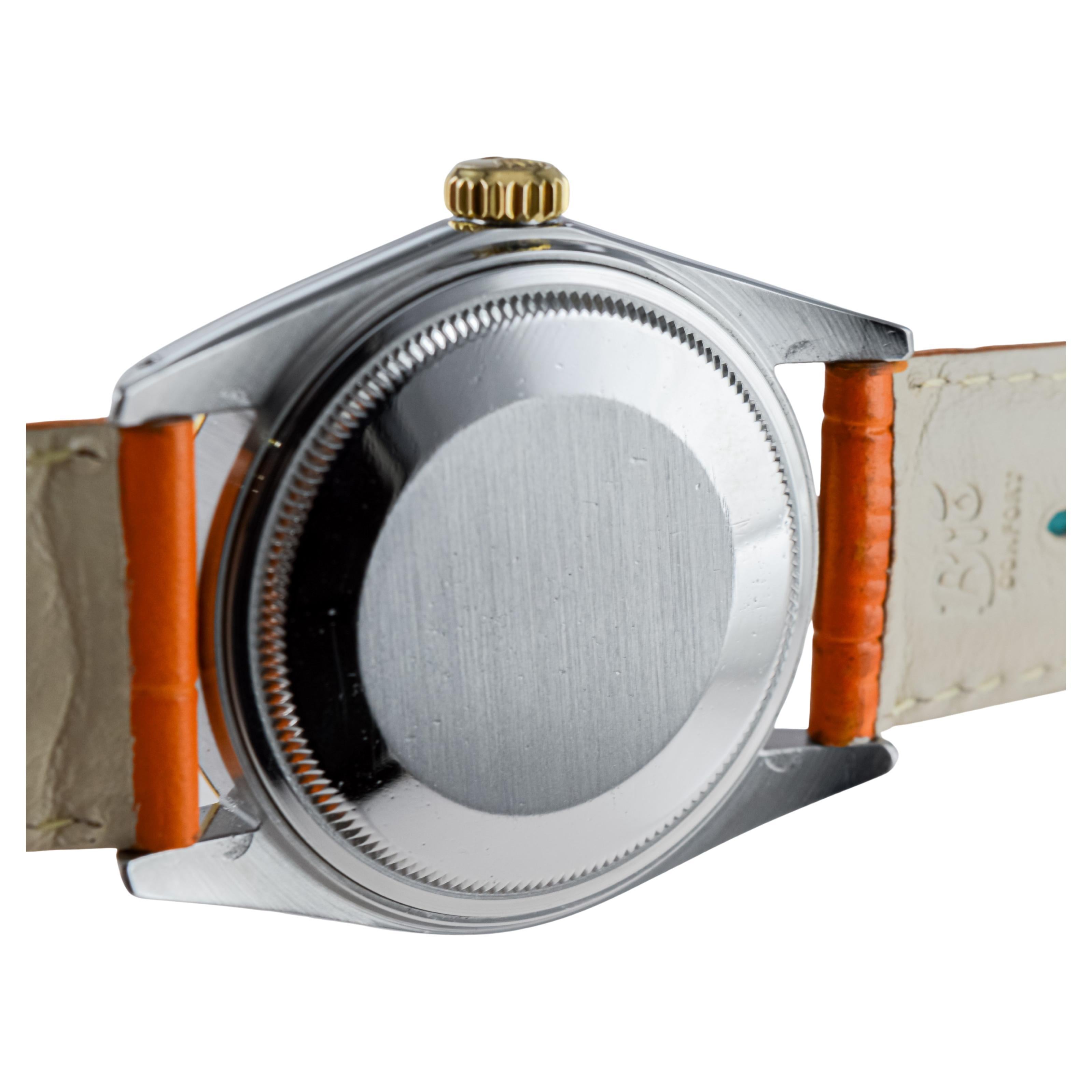 Rolex Stainless Steel Datejust with Custom Made Orange Dial circa, 1980's For Sale 11