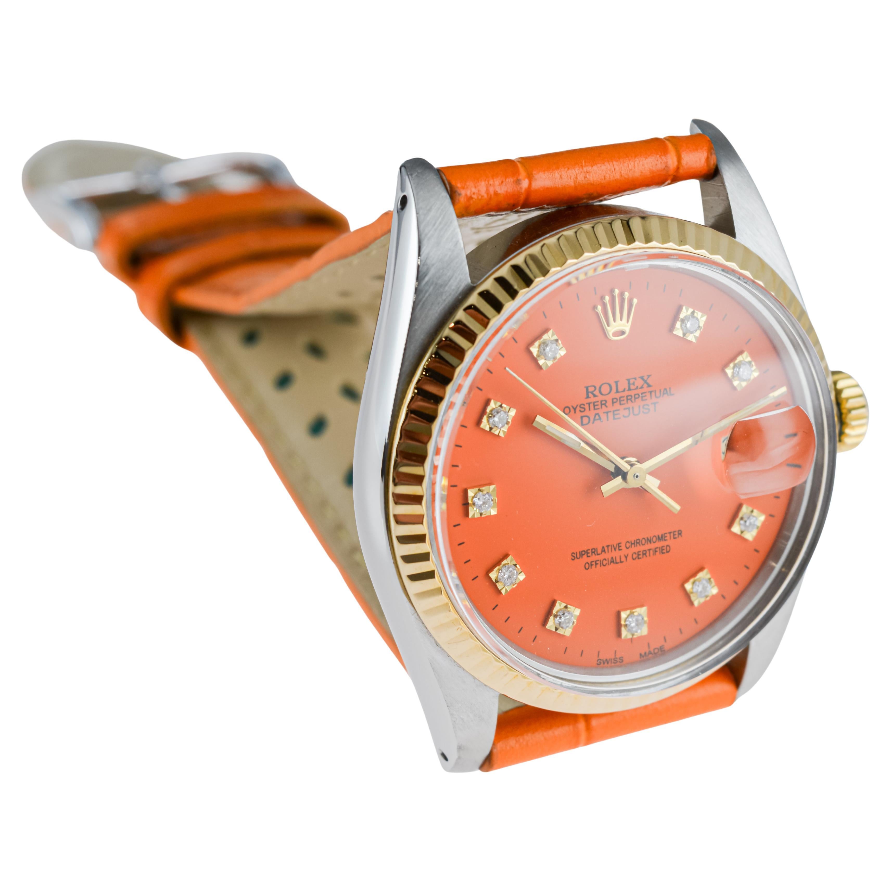 Rolex Stainless Steel Datejust with Custom Made Orange Dial circa, 1980's For Sale 5