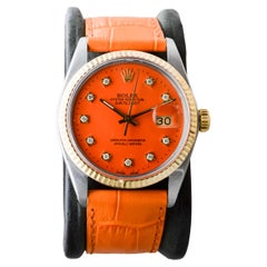Rolex Edelstahl Datejust mit CUSTOM MADE Orange Zifferblatt circa 1980's