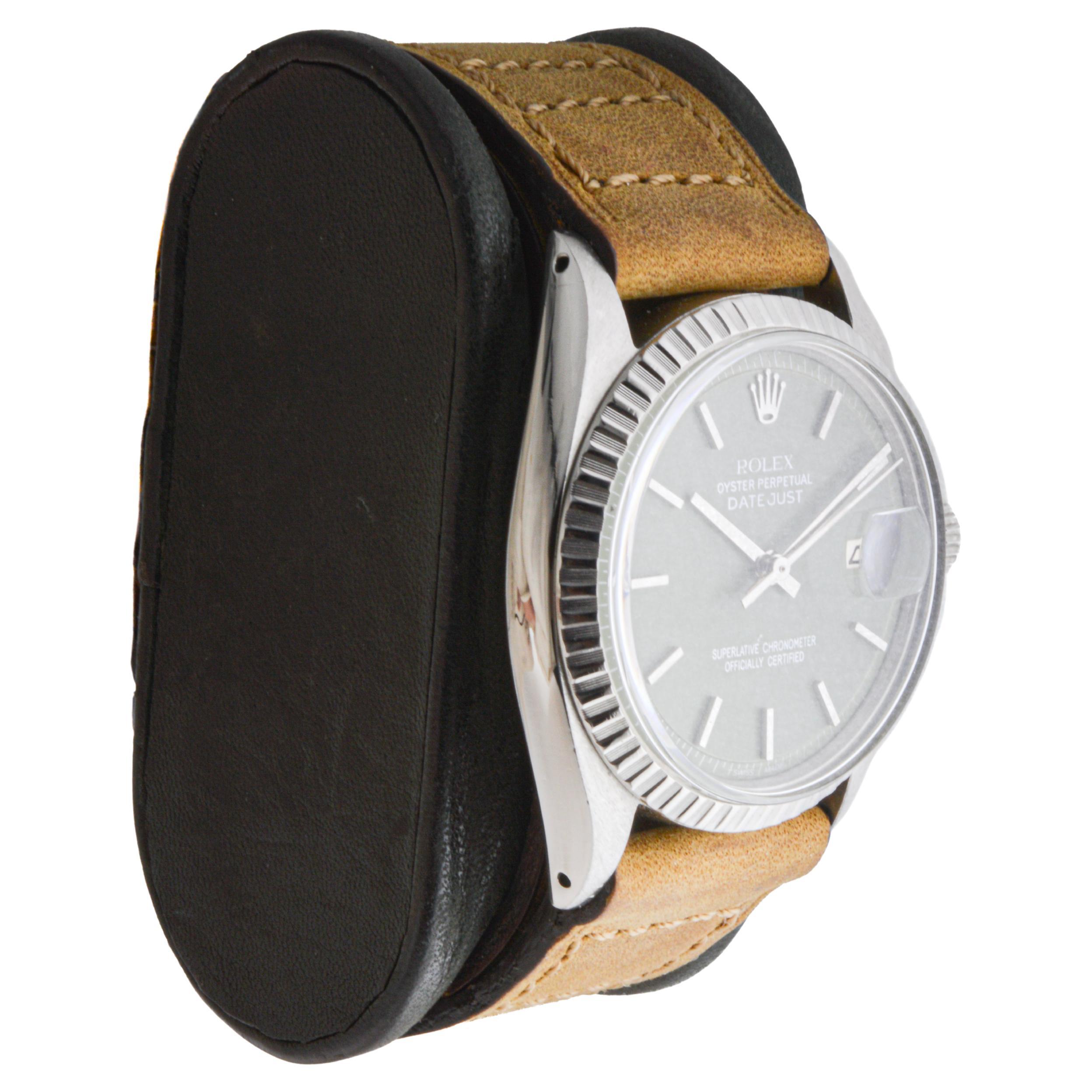 FACTORY / HOUSE: Rolex Watch Company
STYLE / REFERENCE: Datejust / Reference 1601
METAL / MATERIAL: Stainless Steel
CIRCA / YEAR: 1960's
DIMENSIONS / SIZE: Length 42mm X Diameter 36mm
MOVEMENT / CALIBER: Perpetual Winding / 26 Jewels / Caliber