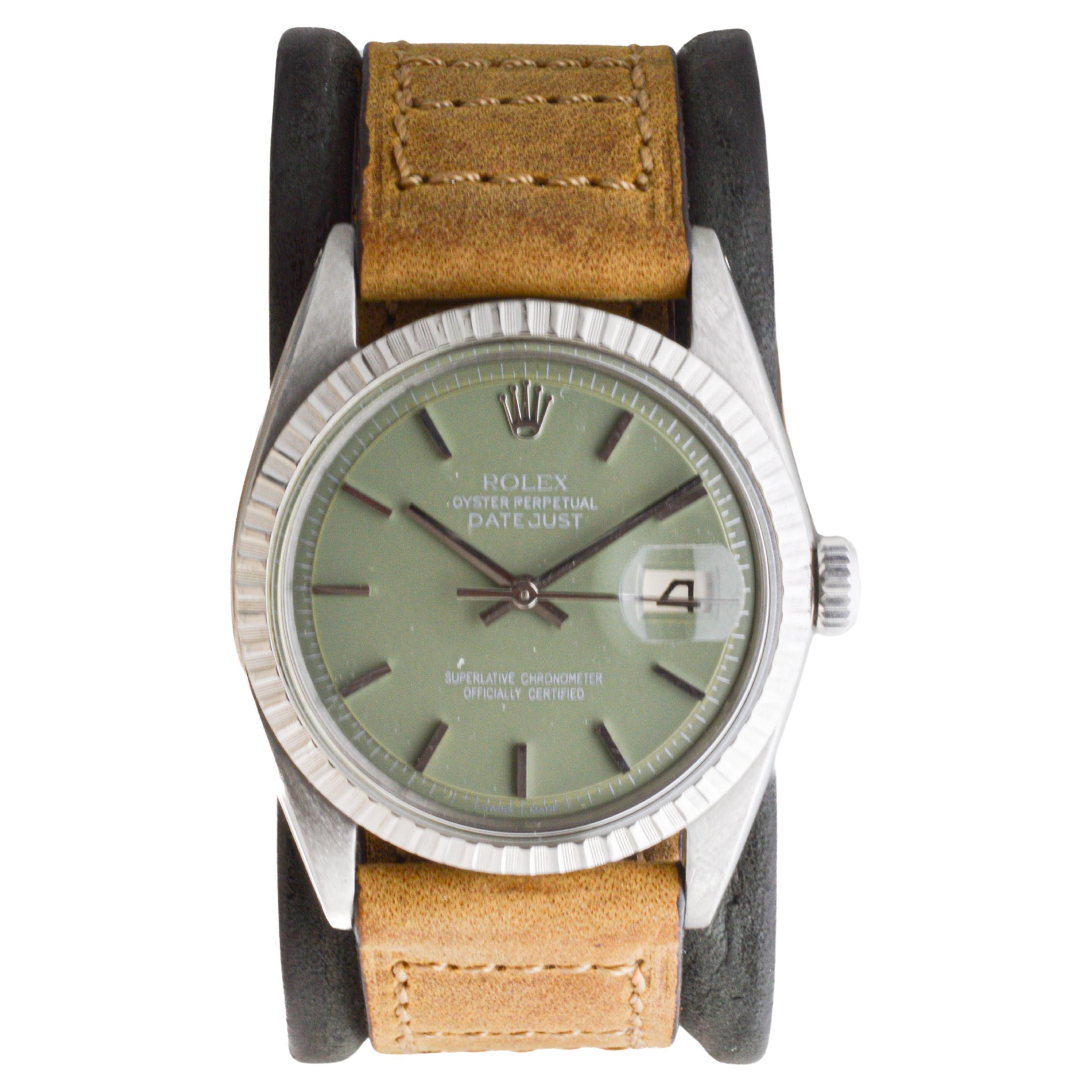 Rolex Stainless Steel Datejust with Custom Made Sage Green Dial 1960's