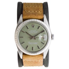 Rolex Edelstahl Datejust mit CUSTOM MADE Sage Green Zifferblatt 1960er Jahre