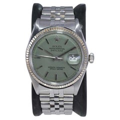 Rolex Stainless Steel Datejust with Custom Made Sage Green Dial 1960's or 70's