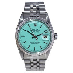 Vintage Rolex Stainless Steel Datejust with Custom Made Tiffany Blue Dial, circa 1960s