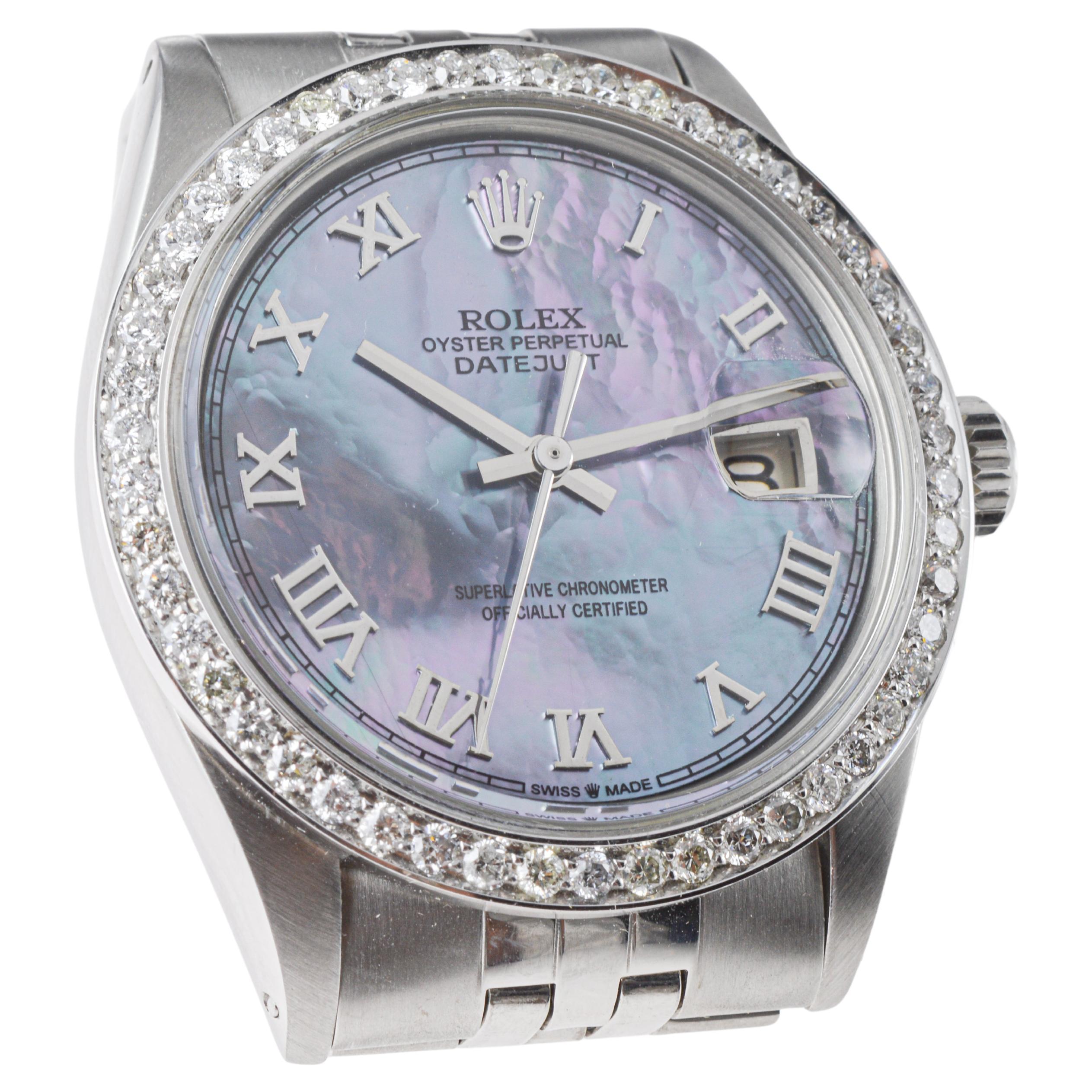 Rolex Stainless Steel Datejust with Custom Mother of Pearl Dial circa, 1960's For Sale 5