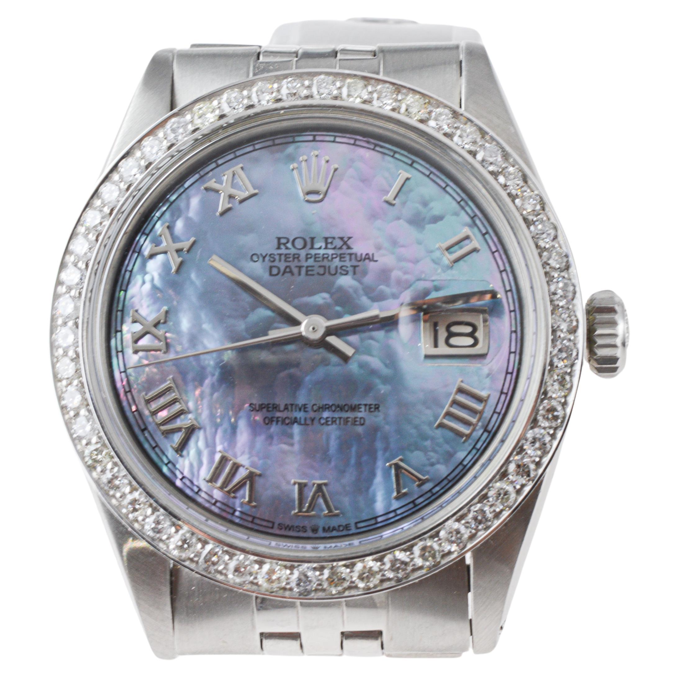 Rolex Stainless Steel Datejust with Custom Mother of Pearl Dial circa, 1960's For Sale 6