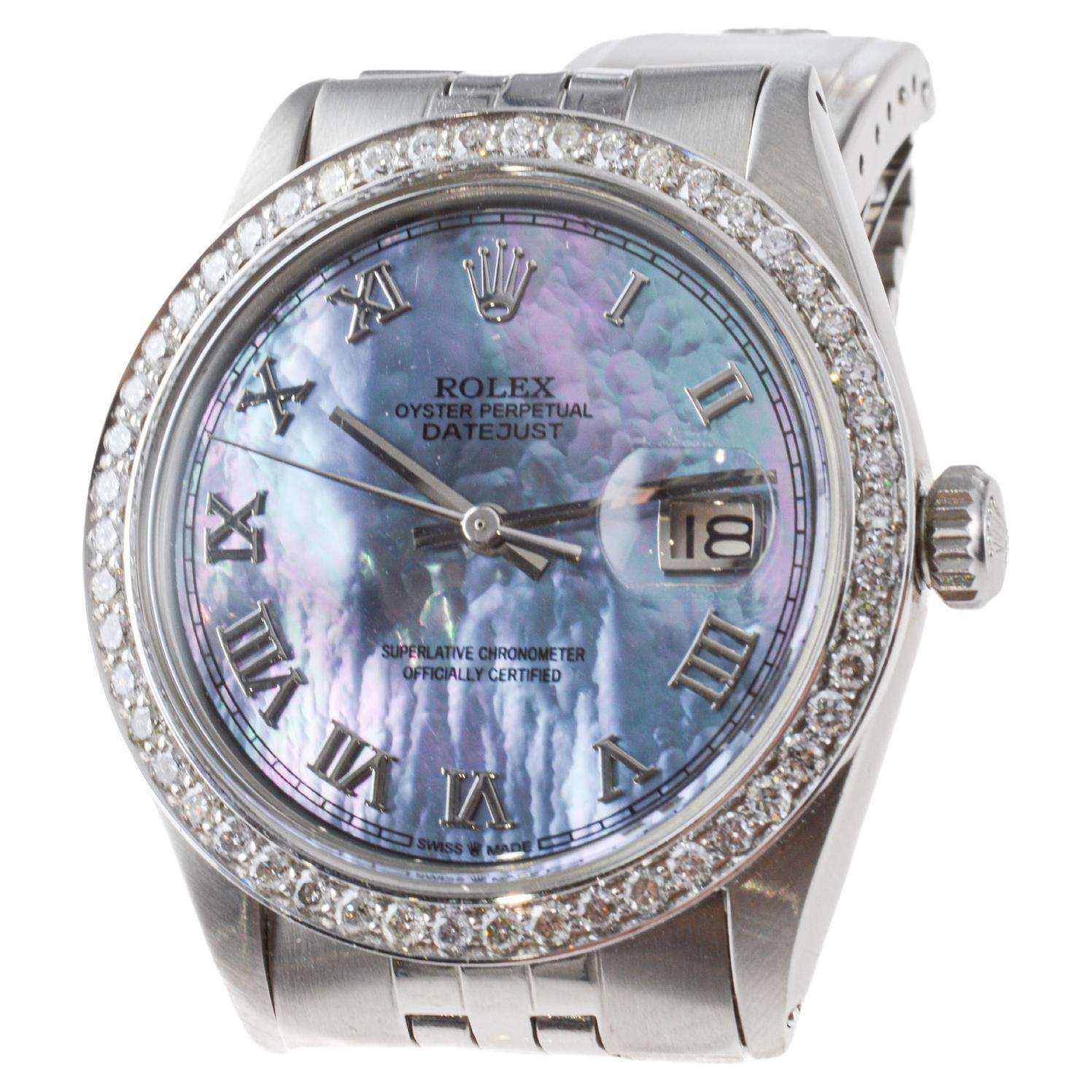 Rolex Stainless Steel Datejust with Custom Mother of Pearl Dial circa, 1960's For Sale 7