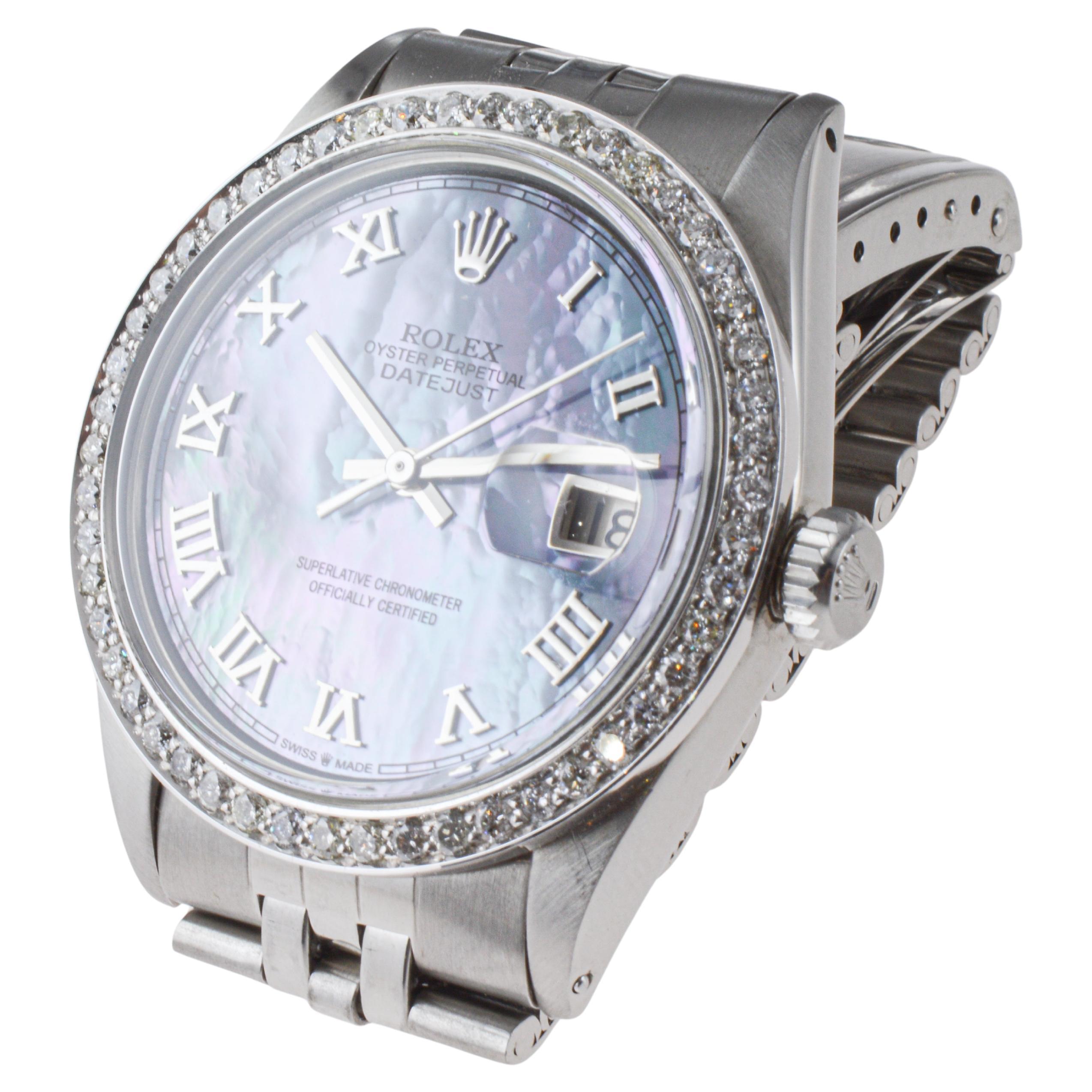 Rolex Stainless Steel Datejust with Custom Mother of Pearl Dial circa, 1960's For Sale 8