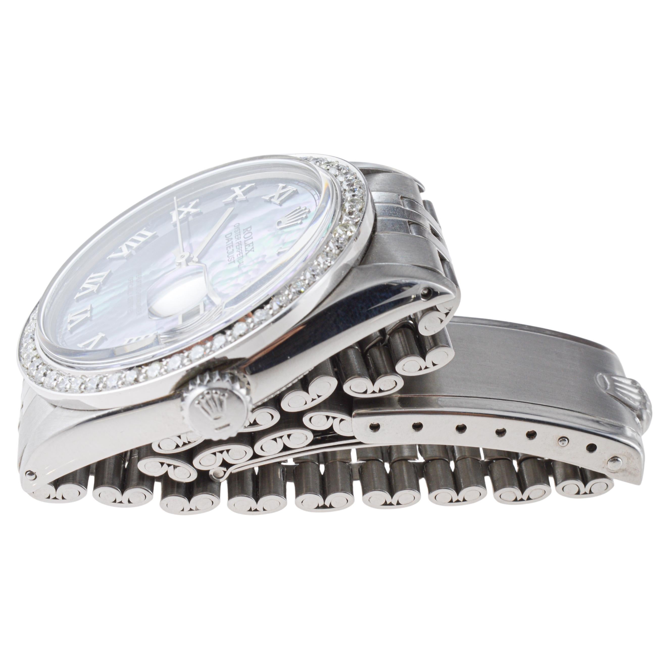 Rolex Stainless Steel Datejust with Custom Mother of Pearl Dial circa, 1960's For Sale 9