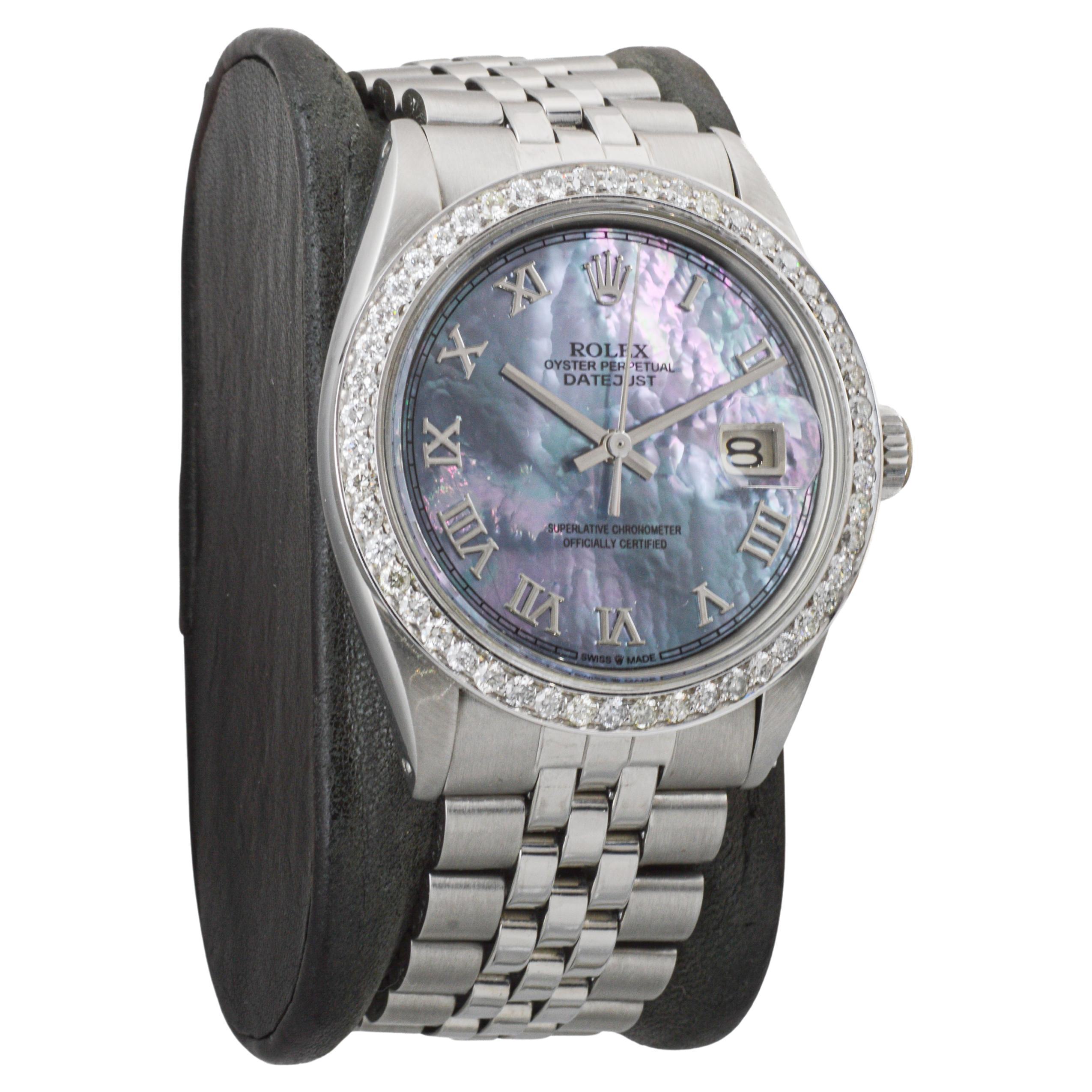 Modern Rolex Stainless Steel Datejust with Custom Mother of Pearl Dial circa, 1960's For Sale
