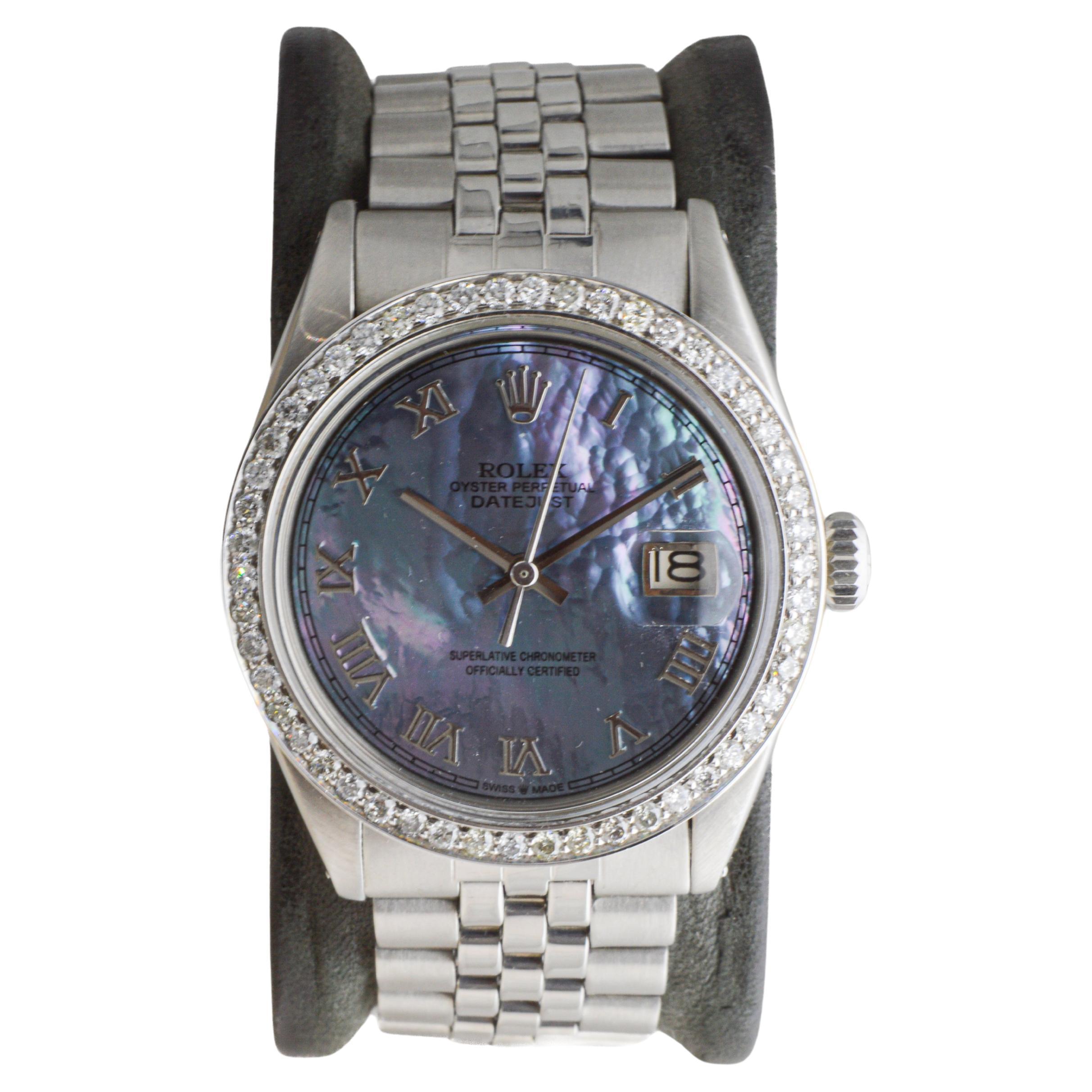 Women's or Men's Rolex Stainless Steel Datejust with Custom Mother of Pearl Dial circa, 1960's For Sale