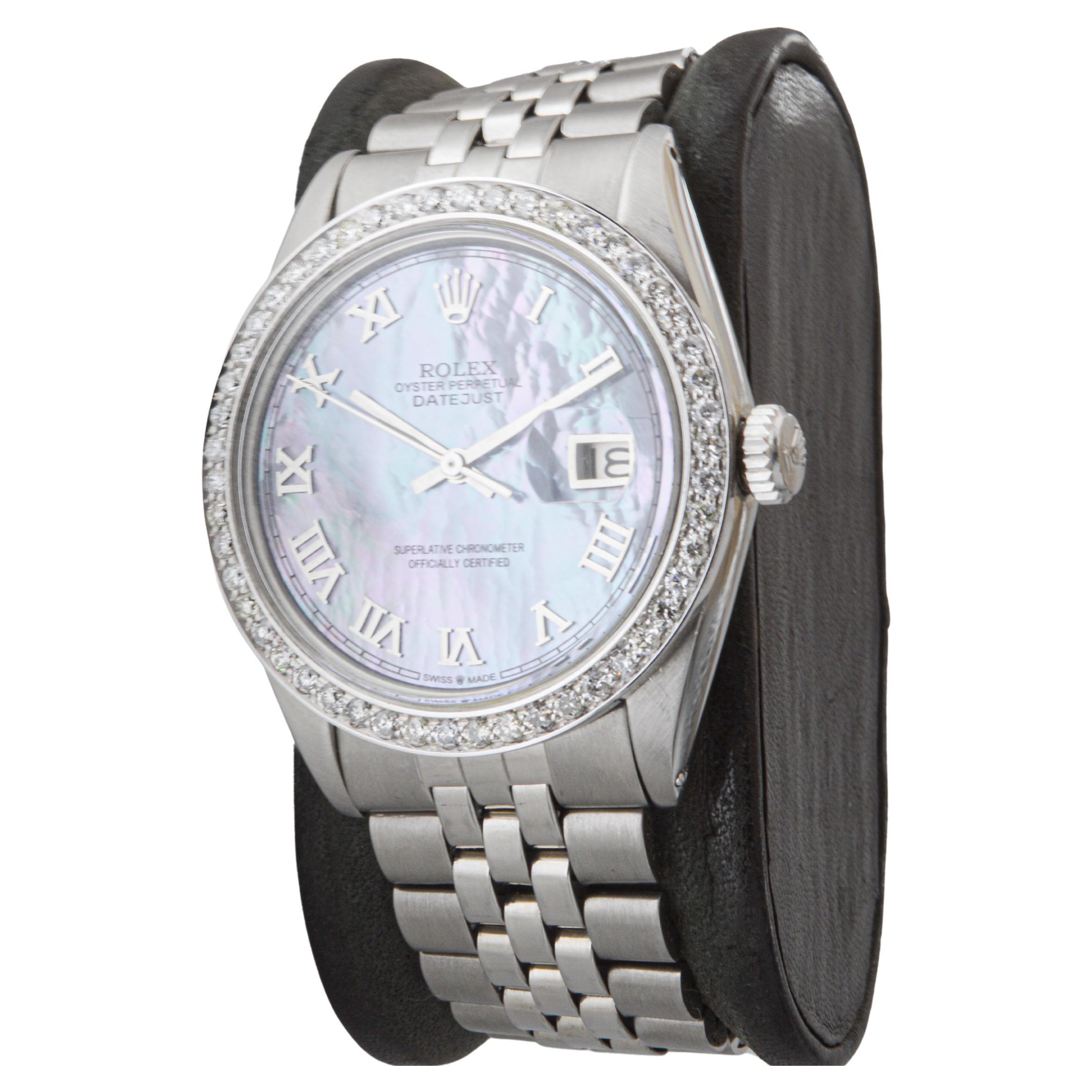 Rolex Stainless Steel Datejust with Custom Mother of Pearl Dial circa, 1960's For Sale 1