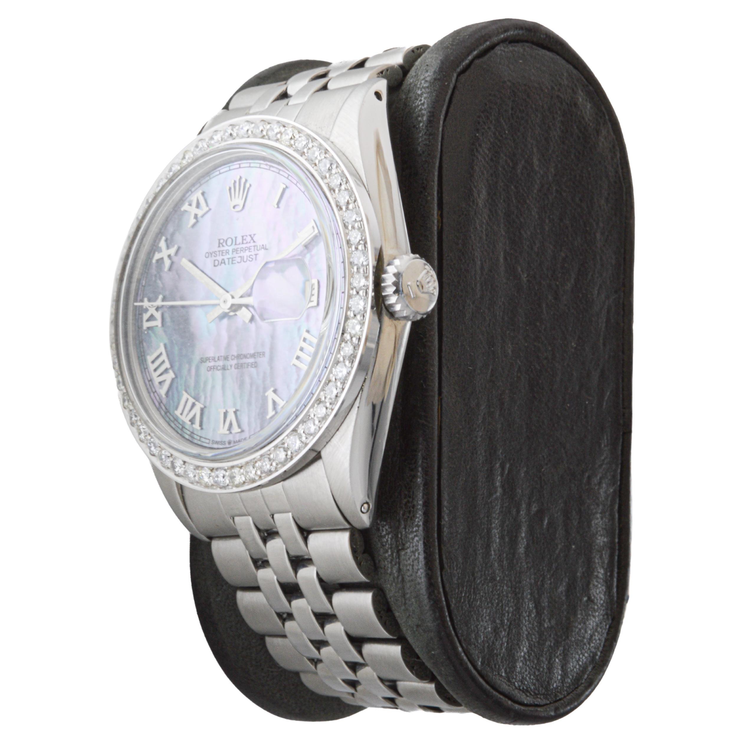 Rolex Stainless Steel Datejust with Custom Mother of Pearl Dial circa, 1960's For Sale 2