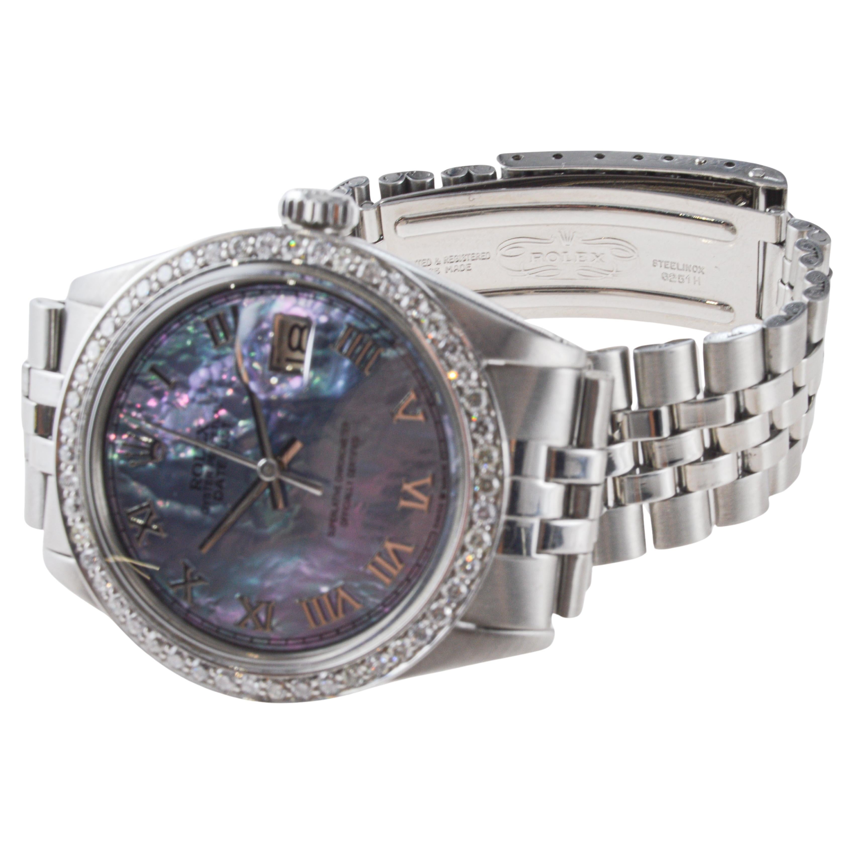 Rolex Stainless Steel Datejust with Custom Mother of Pearl Dial circa, 1960's For Sale 3
