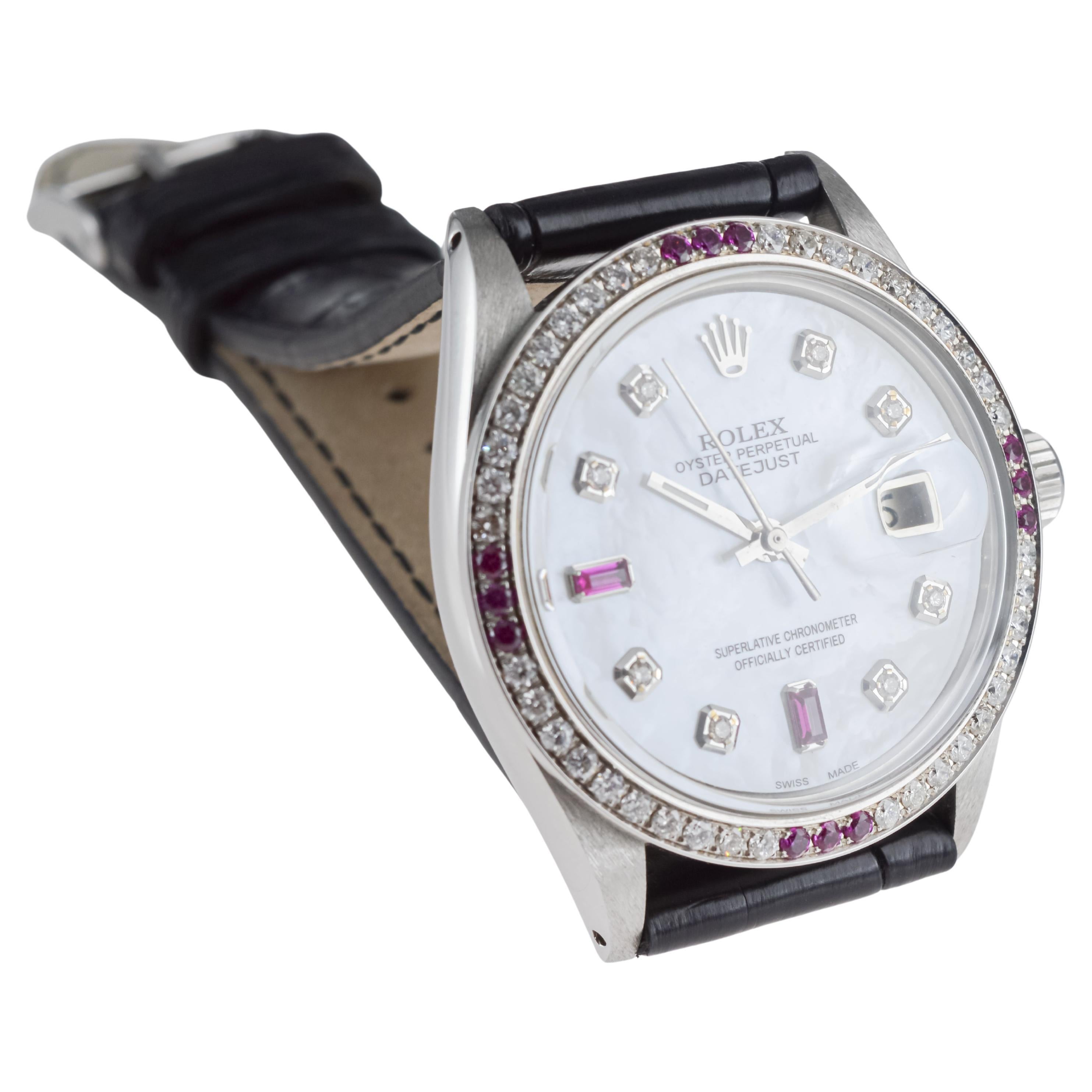 Rolex Stainless Steel Datejust with Custom Mother of Pearl Dial circa, 1970's For Sale 5