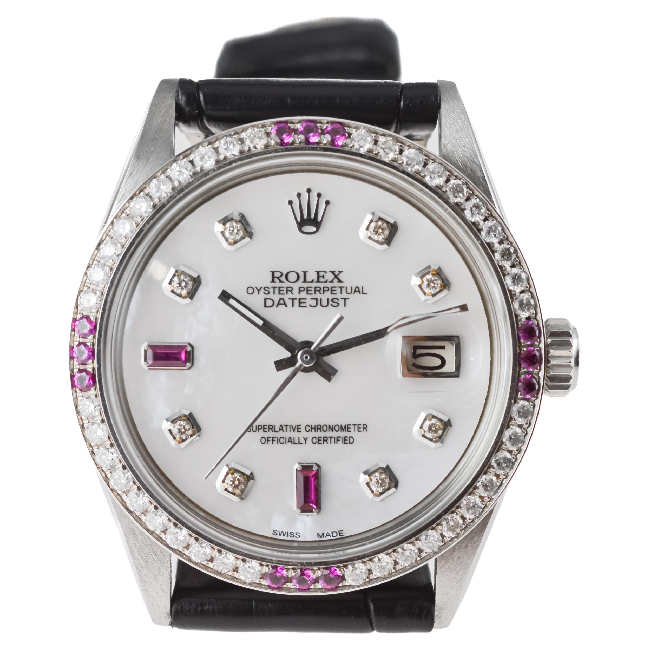 Rolex Stainless Steel Datejust with Custom Mother of Pearl Dial circa, 1970's For Sale 6