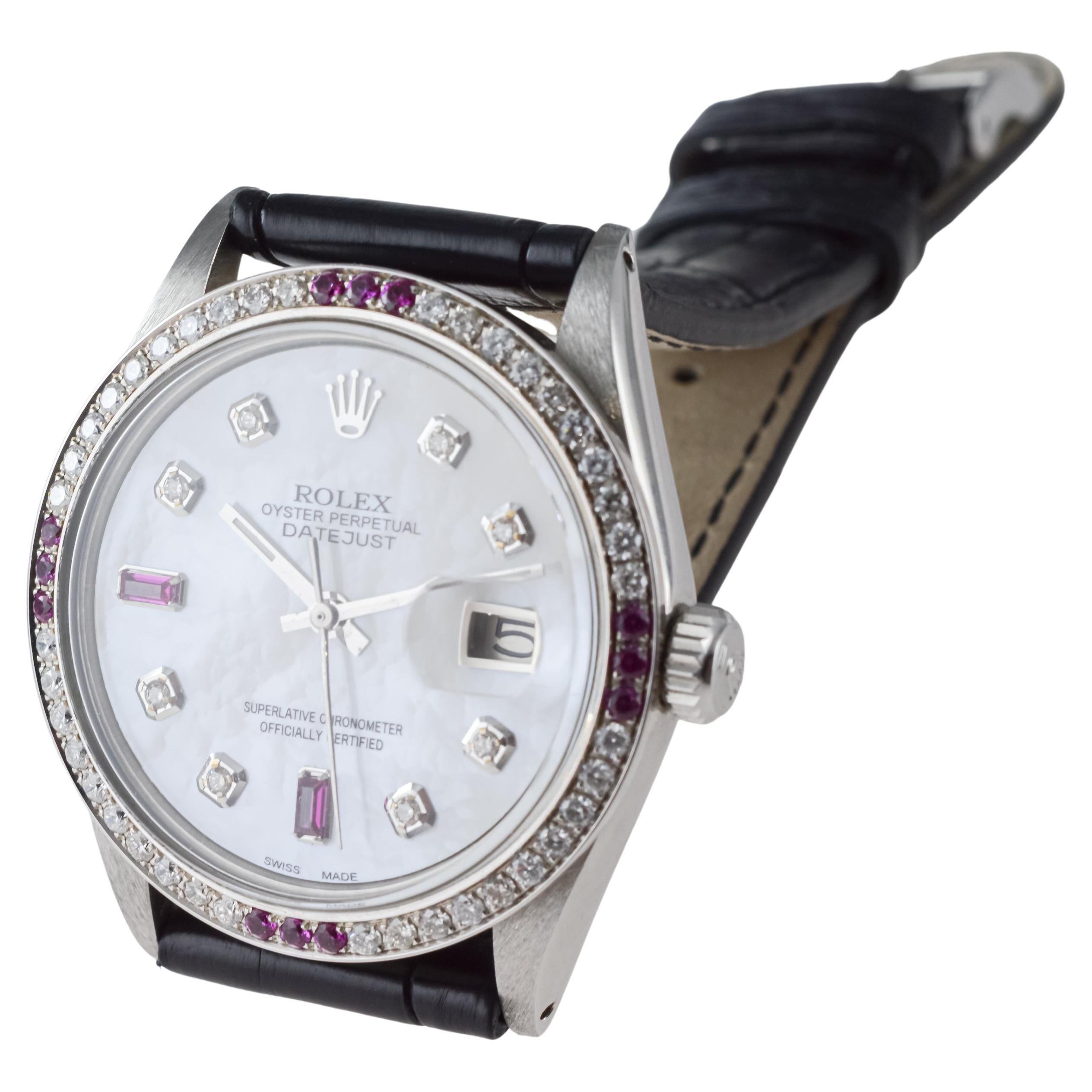 Rolex Stainless Steel Datejust with Custom Mother of Pearl Dial circa, 1970's For Sale 7