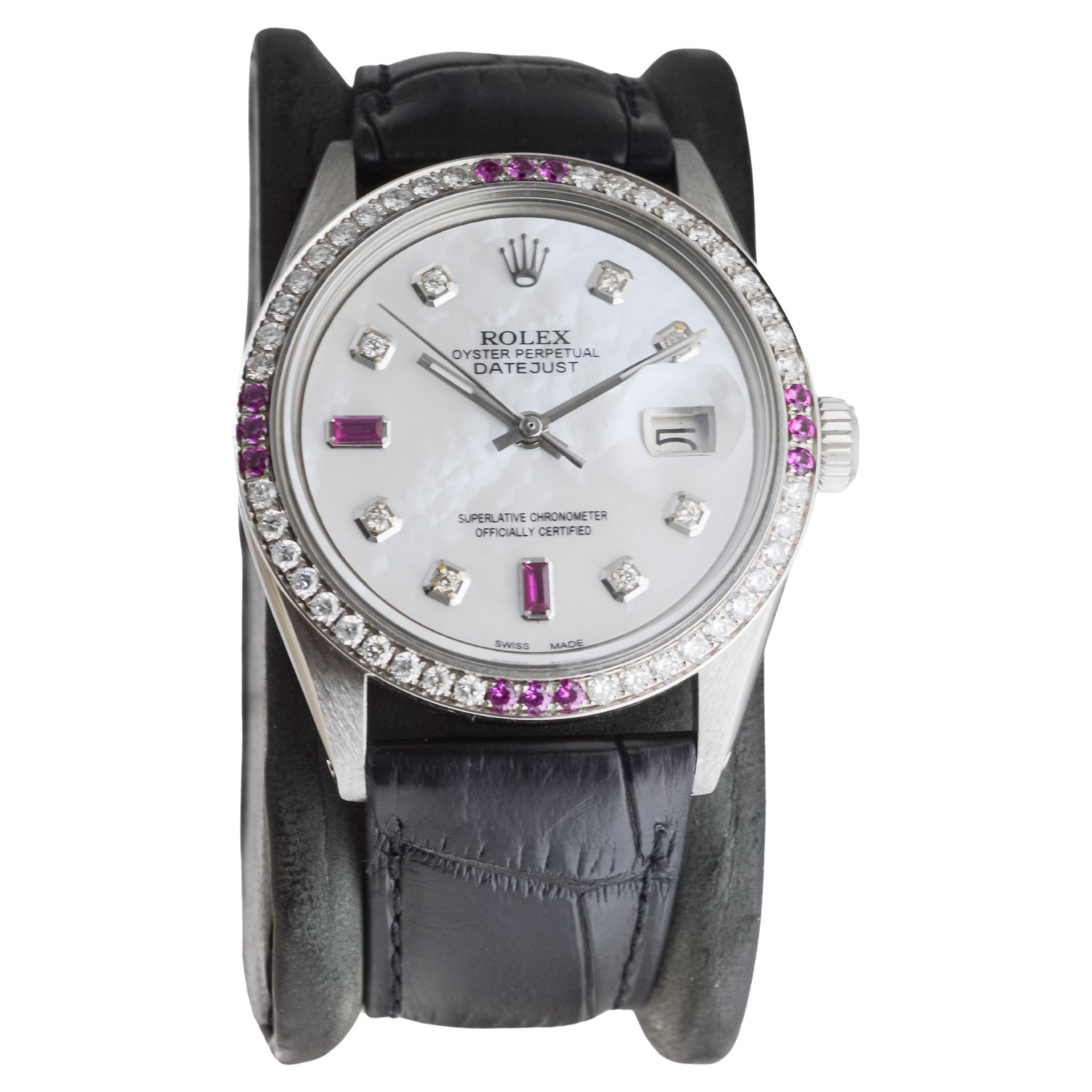 Rolex Stainless Steel Datejust with Custom Mother of Pearl Dial circa, 1970's For Sale 1
